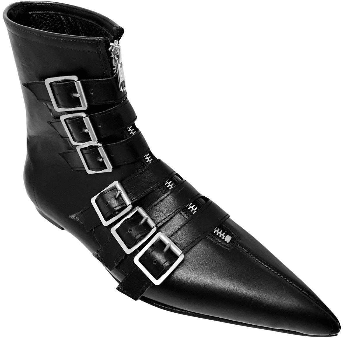 Custom Black Suede Gothic Buckle Boot Zipper Winklepickers