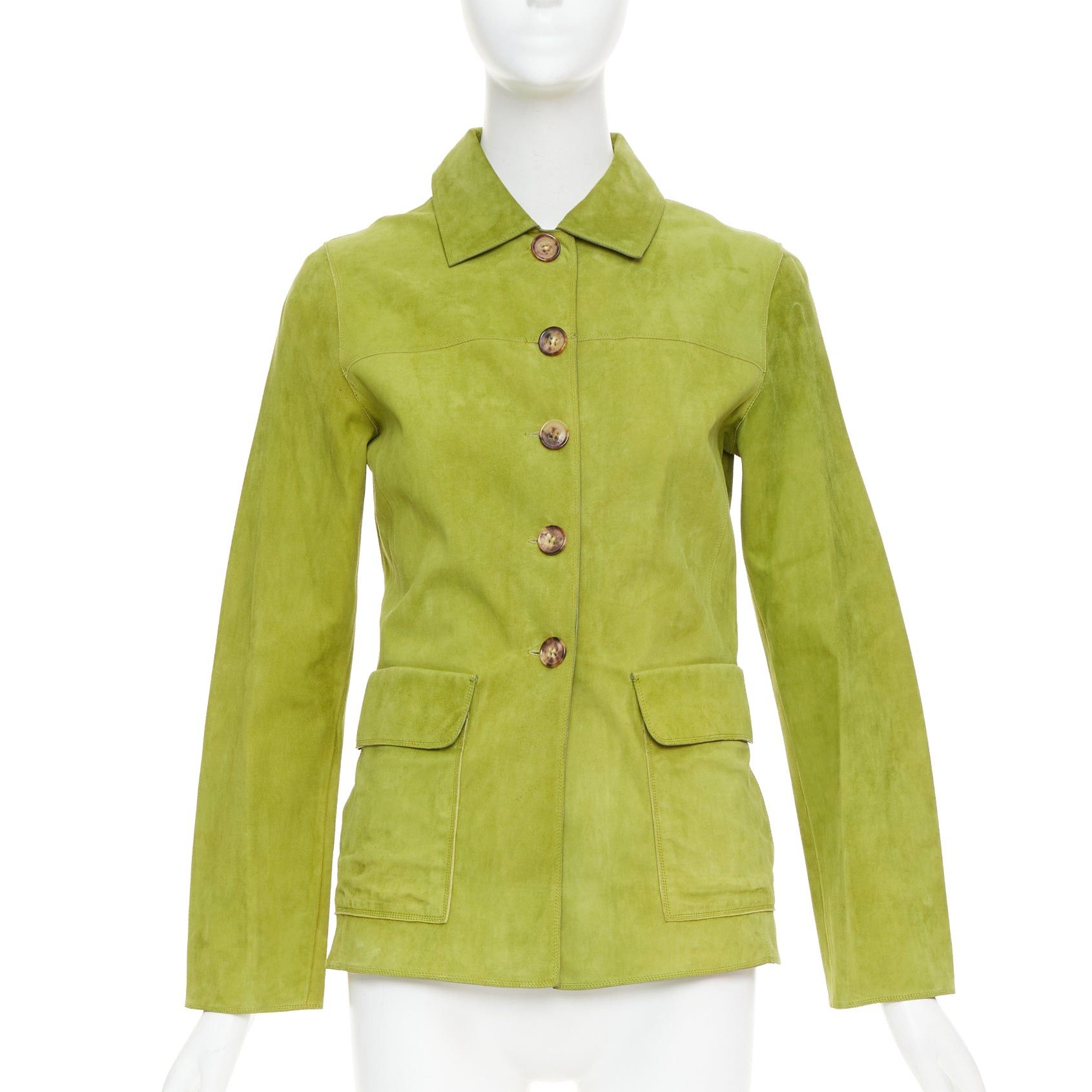Loro Piana LORO PIANA grass green goat suede brown buttons overshirt jacket IT38 XS Size XS / US 0-2 / IT 36-38 - 1 Thumbnail