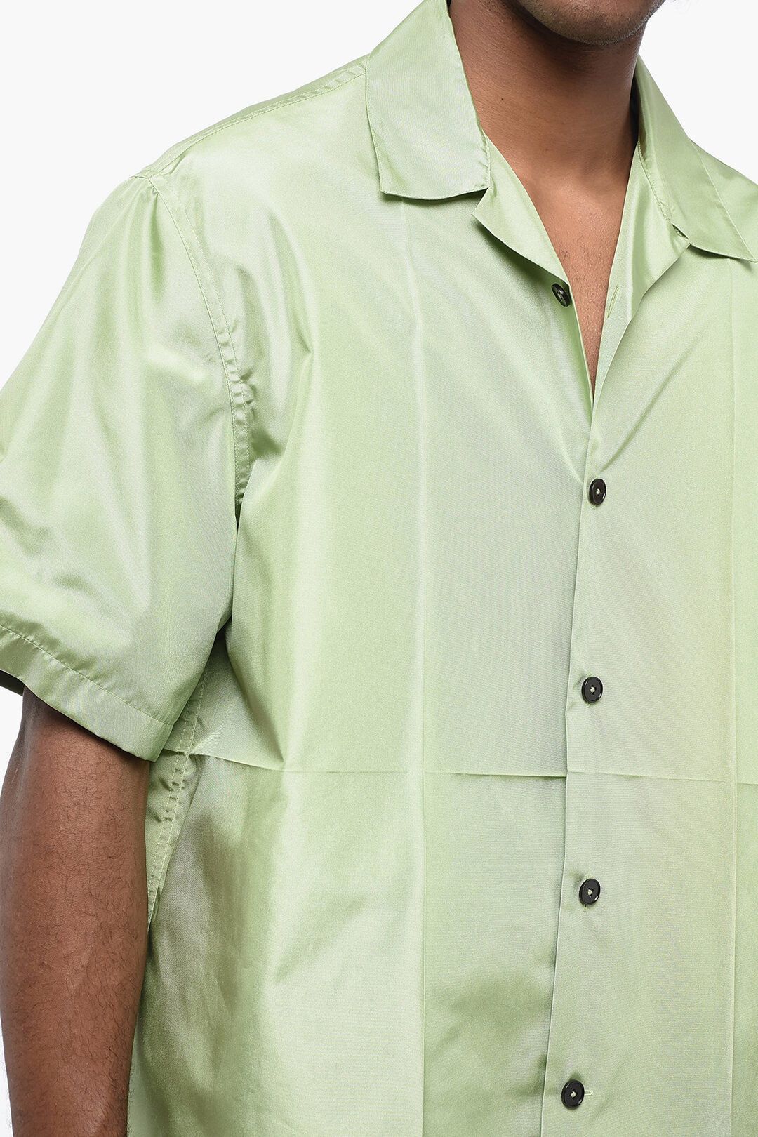 Jil Sander og1mm0625 Nylon Oversized Bowling Shirt in Green Size US M / EU 48-50 / 2 - 3 Thumbnail