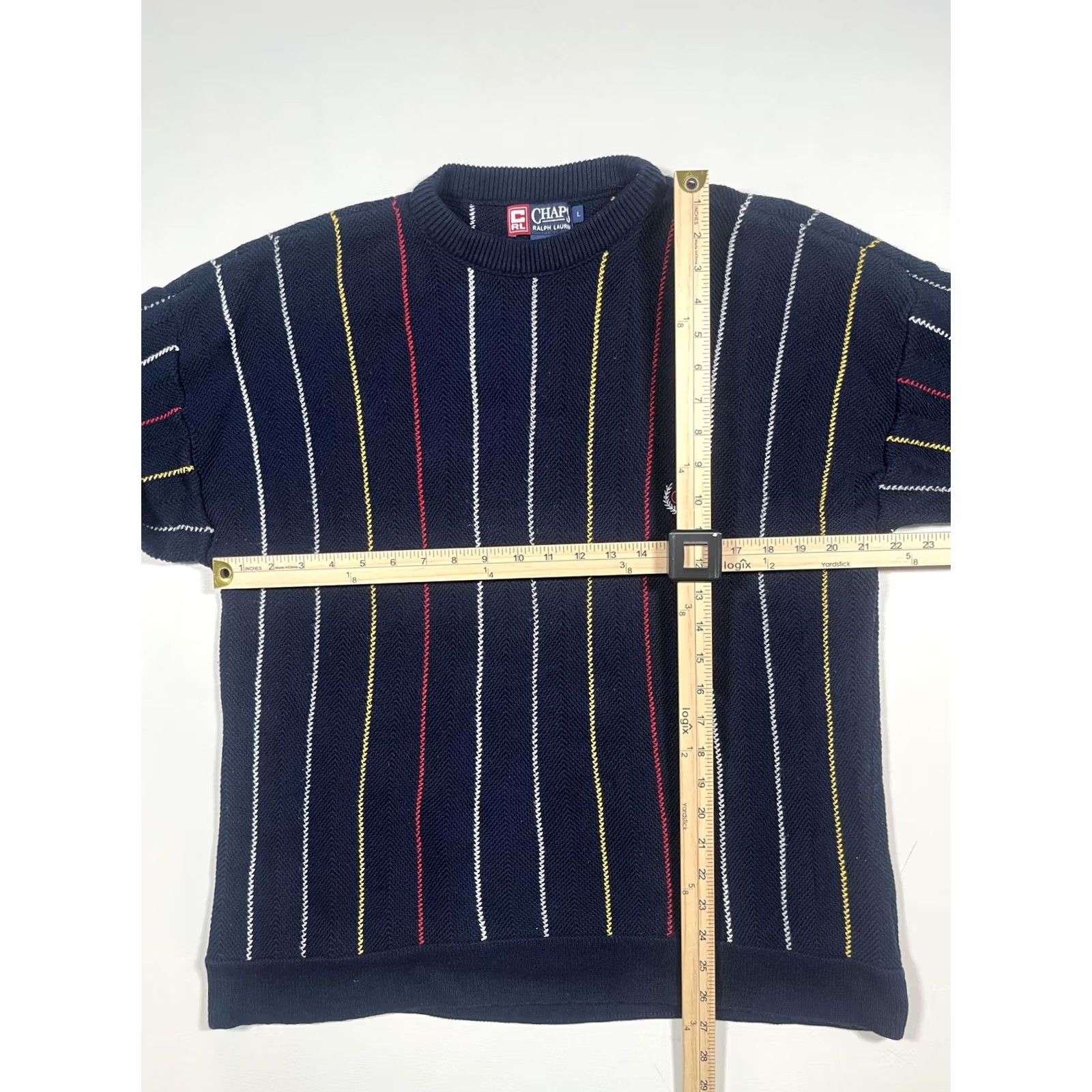 Chaps VINTAGE Chaps Ralph Lauren Sweater Mens L Striped Crewneck Cotton 90s USA Navy Blue Size US L / EU 52-54 / 3 - 5 Thumbnail