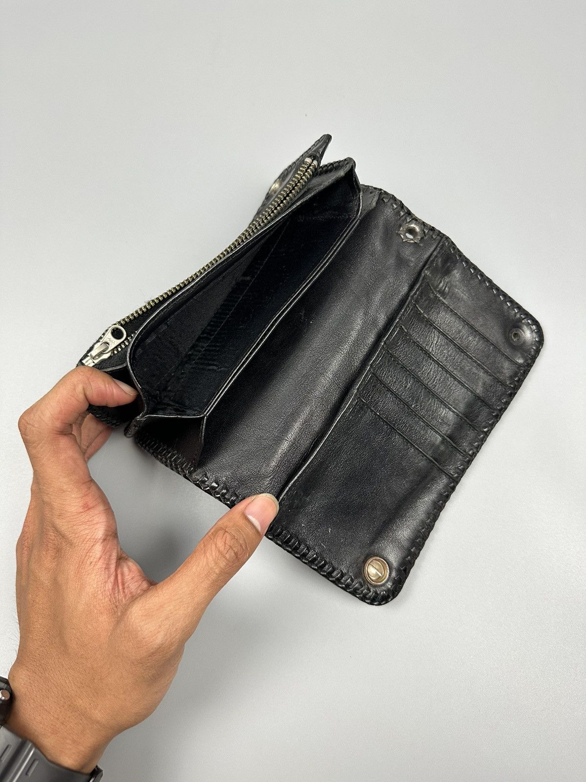 Genuine Leather 🔥Sick🔥Chrome Hearts Inspired Handmade Leather Long Wallet Size ONE SIZE - 14 Thumbnail