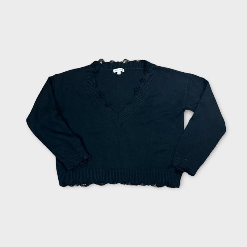 Nordstrom Wild Honey | Distressed V-Neck Crop Sweater | Size L Size L / US 10 / IT 46 - 6 Thumbnail