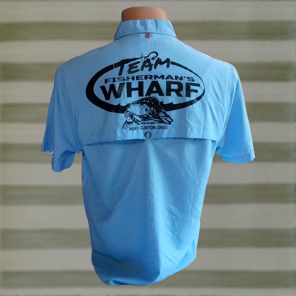 Vintage FISHERMAN'S WARF Port Clinton Ohio Fishing Shirt Men's L The American Outdoorsman Blue Short Sleeve Button-Up Casual Vintage: No Size US L / EU 52-54 / 3 - 1 Thumbnail