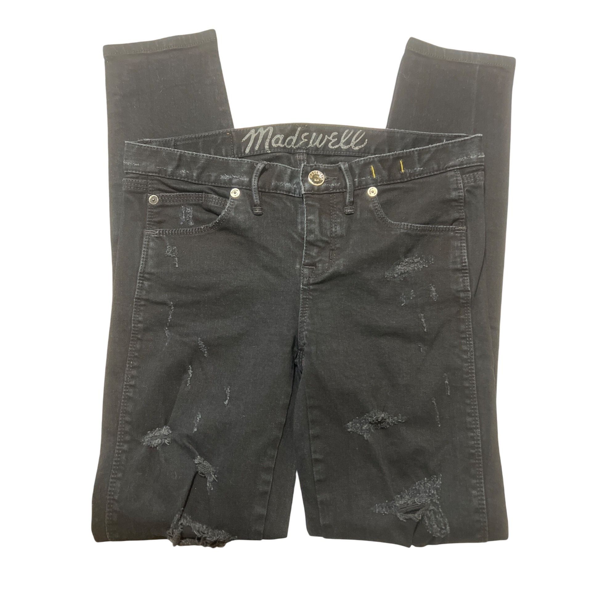 Madewell Madewell Black Skinny Low Distressed Jeans Denim Holes Butto Size 25" / US 0 / IT 36 - 2 Thumbnail