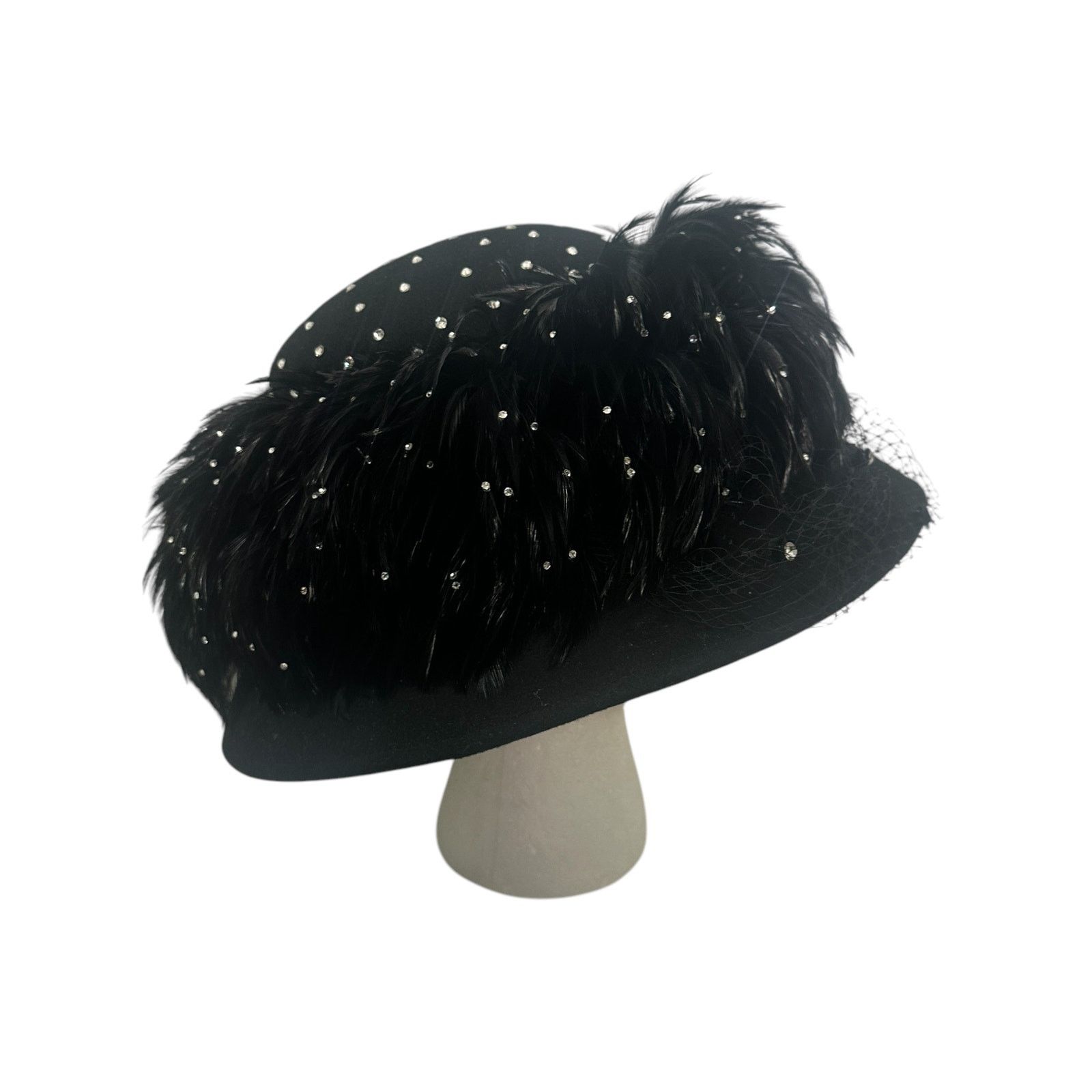 Vintage Vintage 80s Essence Black Feathered Derby Church Hat Size ONE SIZE - 6 Thumbnail
