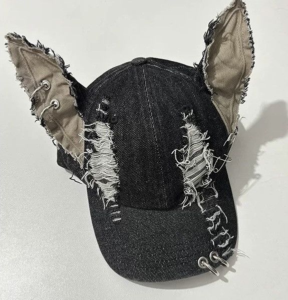 Japanese Brand Avant garde chunky dog ear distressed raw denim cap Size ONE SIZE - 4 Thumbnail