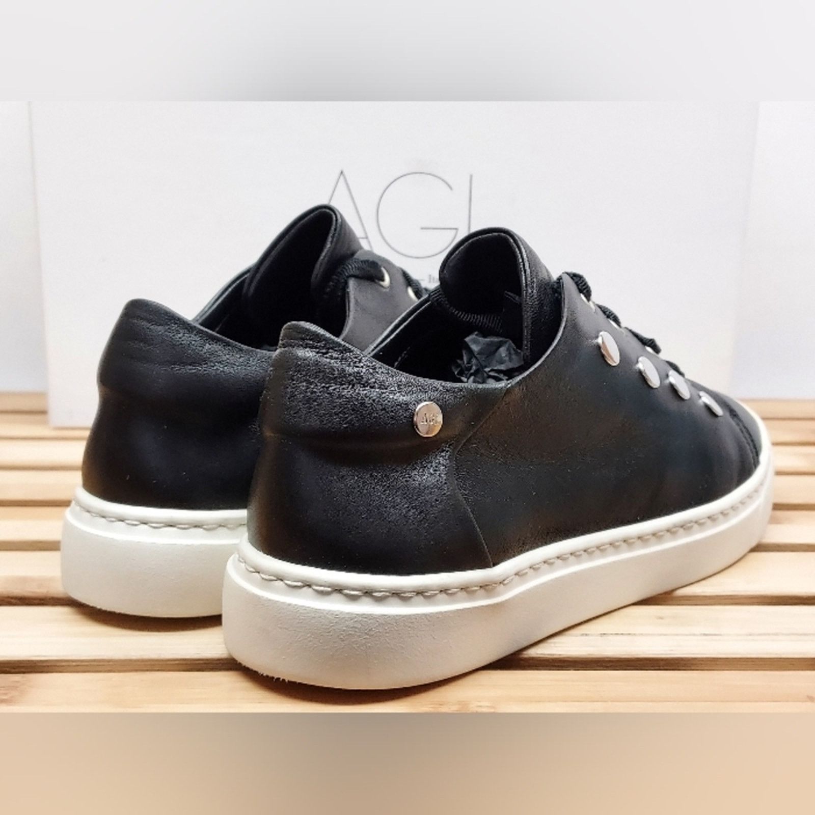 AGL AGL Womens Black Leather Sneaker Shoes Size 36.5 (5.5) Size US 5.5 / IT 35.5 - 3 Thumbnail