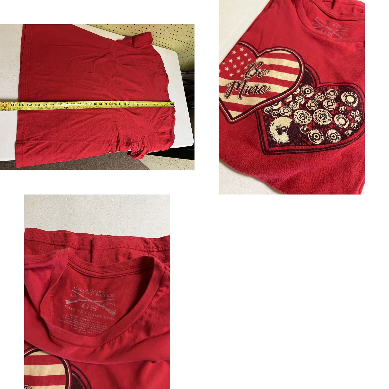 Vintage Grunt Style T-Shirt Distressed Be Mine Heart Amunition Tee 2XL Red Gun Rights Men Short Sleeve Crew Neck Cotton Shirt Size US XXL / EU 58 / 5 - 8 Thumbnail