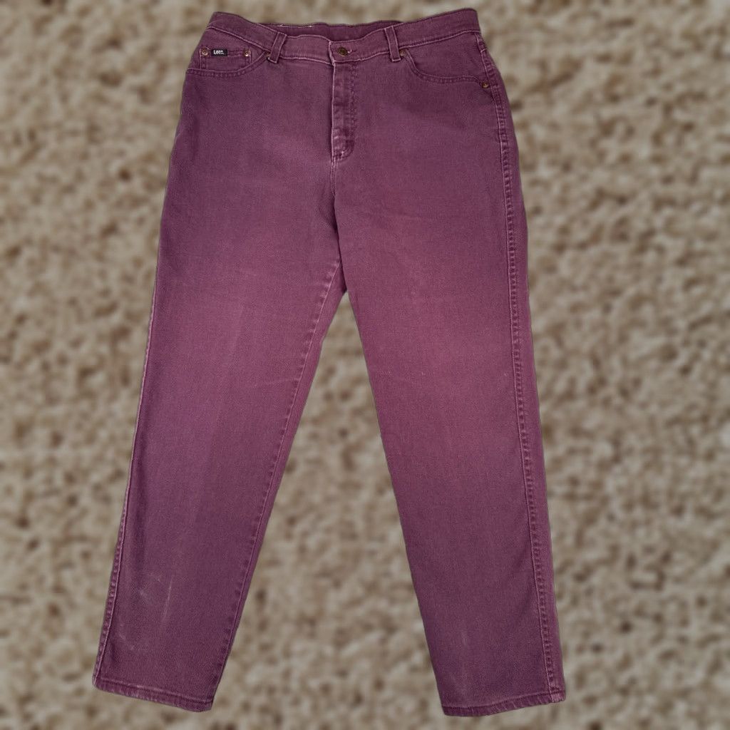 Lee VINTAGE Lee Jeans Women 18 Purple Tapered Leg High Rise 33x30 Cotton Denim 5-Pocket Style Cowboy Size 40" / US 18 - 1 Thumbnail