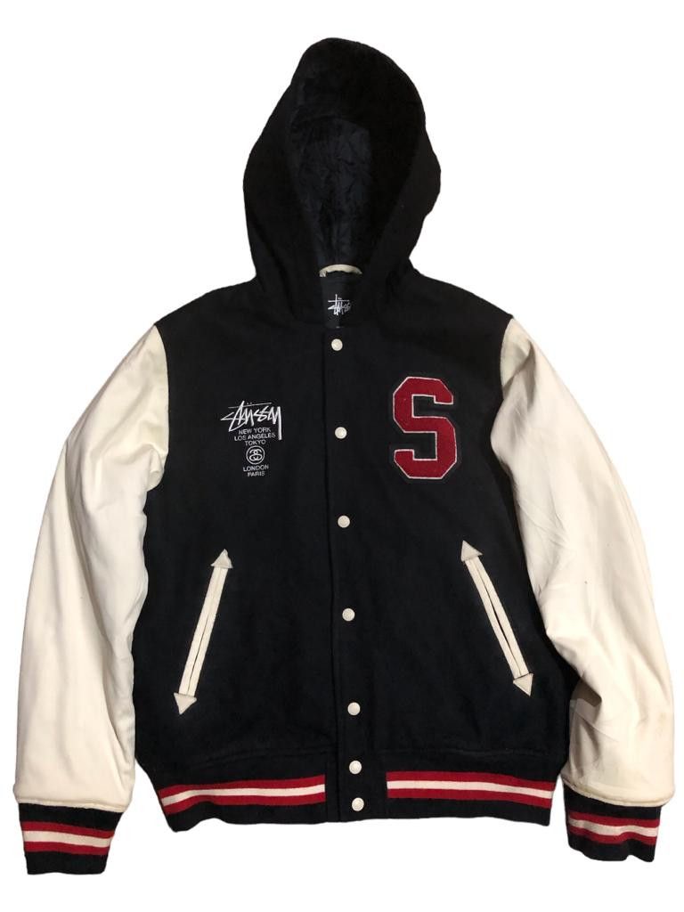 Stussy Stussy Hooded Big Embroidered Logo Varsity Jacket | Grailed