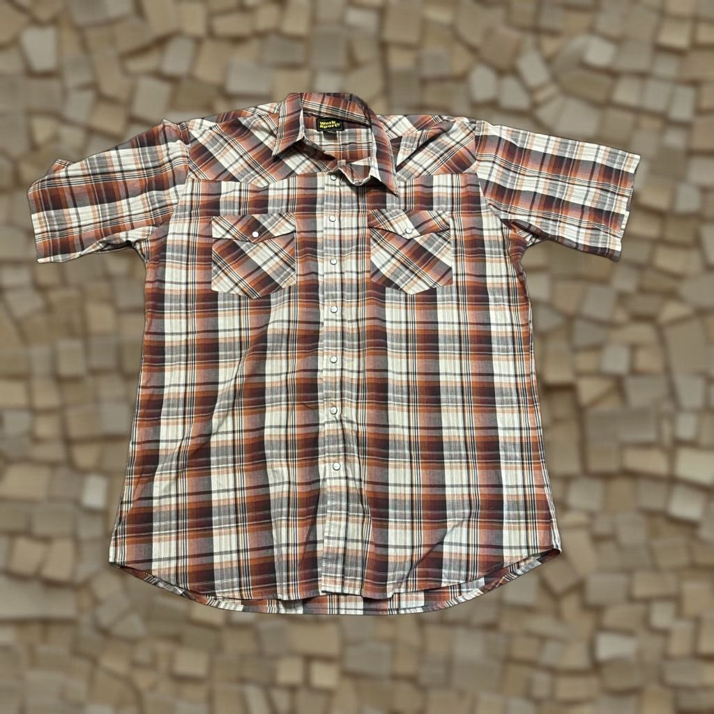 Vintage WorkN'Sport Shirt, Men’s XL Tall, Button Up, Plaid, Short Sleeve, Brown Orange, Casual, Regular, Vintage? No Size US XL / EU 56 / 4 - 1 Thumbnail