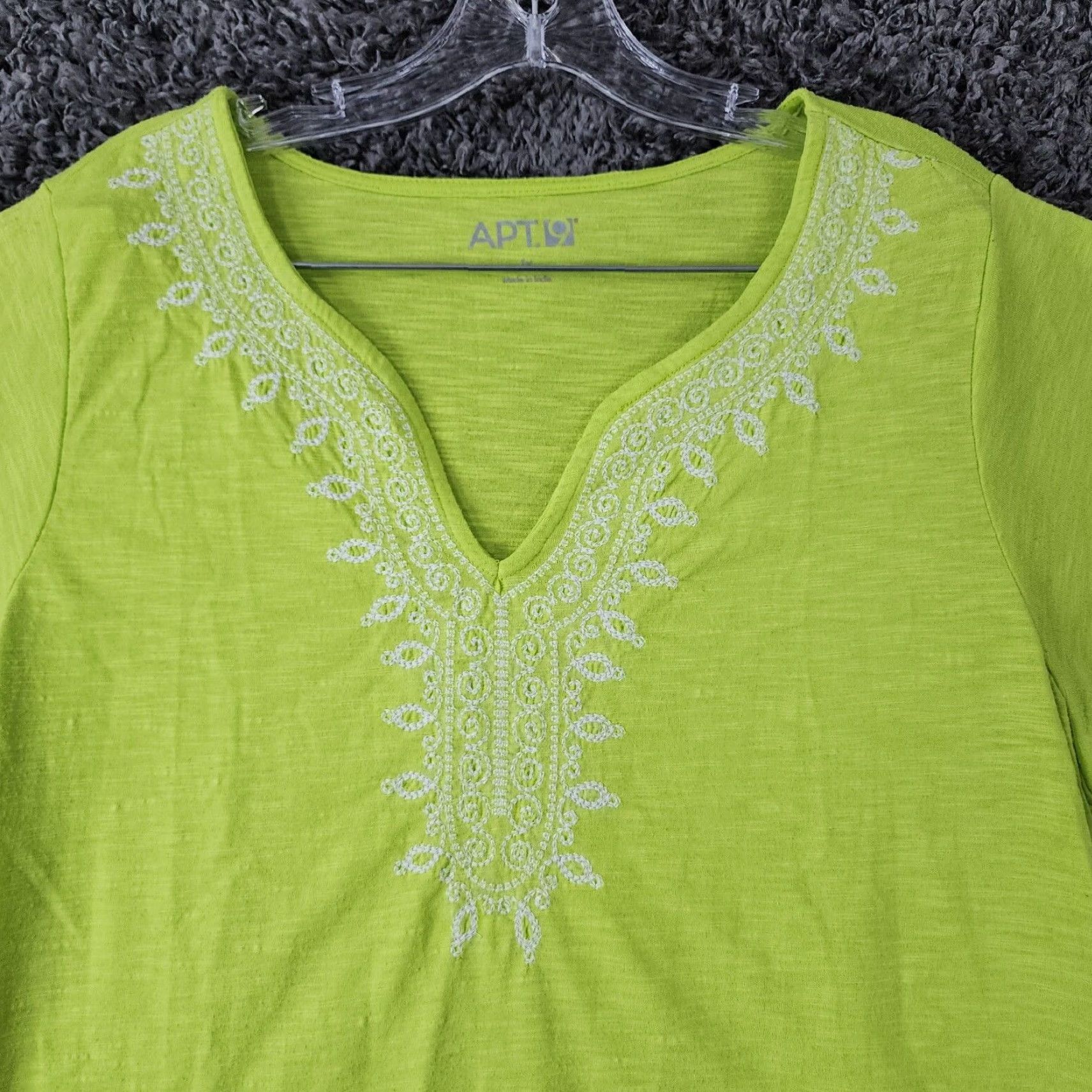Apt. 9 Apt. 9 Womens Blouse Green Embroidered V-Neck Short Sleeve 1X Plus Size | Flared Sleeve | Womens Size XL / US 12-14 / IT 48-50 - 3 Thumbnail