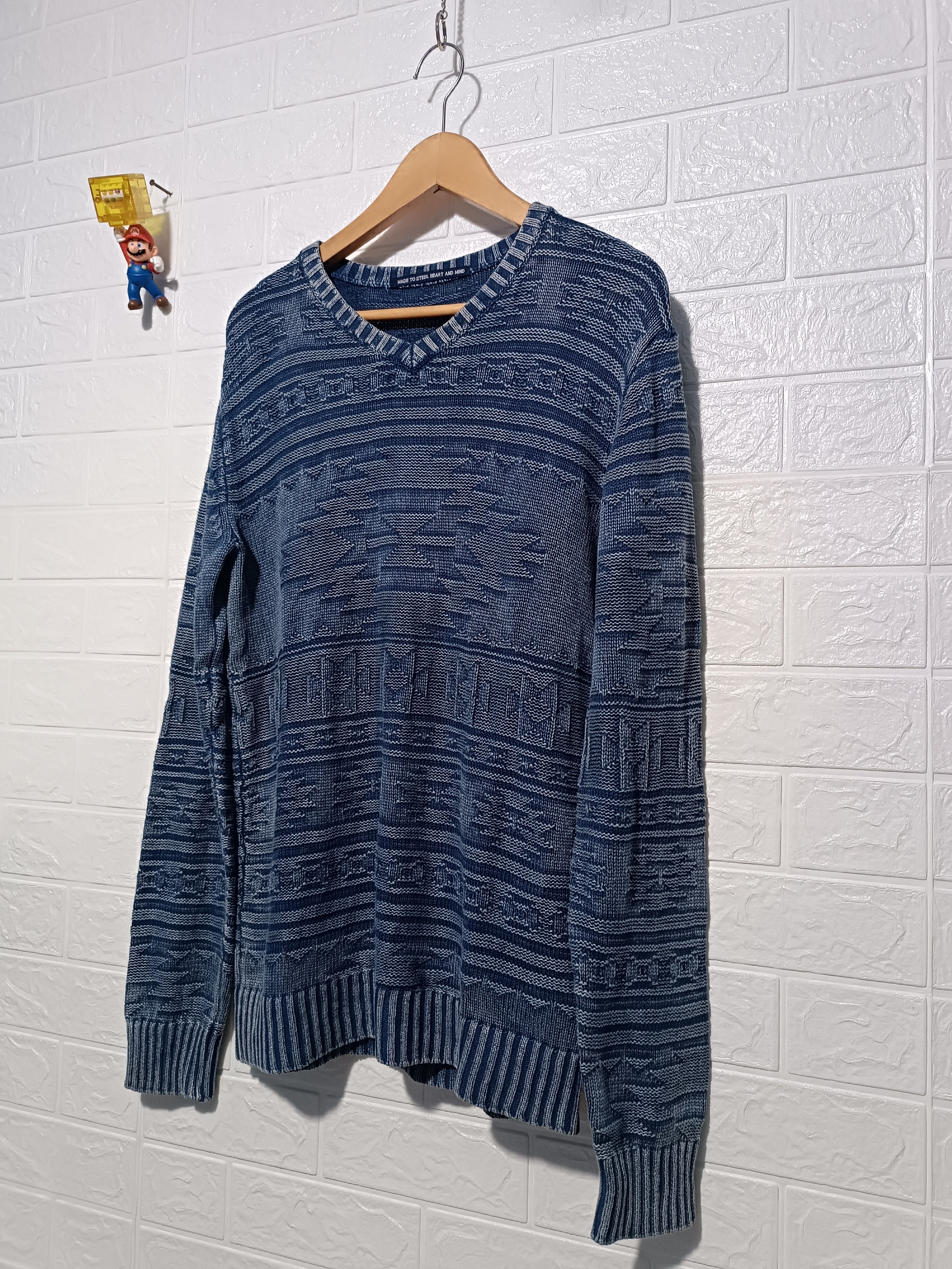 Japanese Brand Vintage Indigo Knit Denim Ortega Aztec Sweater Size US M / EU 48-50 / 2 - 4 Thumbnail