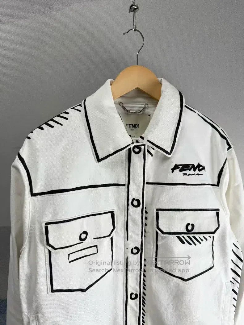 Fendi Fendi White California Sky Hand-Painted Denim Jacket Size XS / US 0-2 / IT 36-38 - 3 Thumbnail