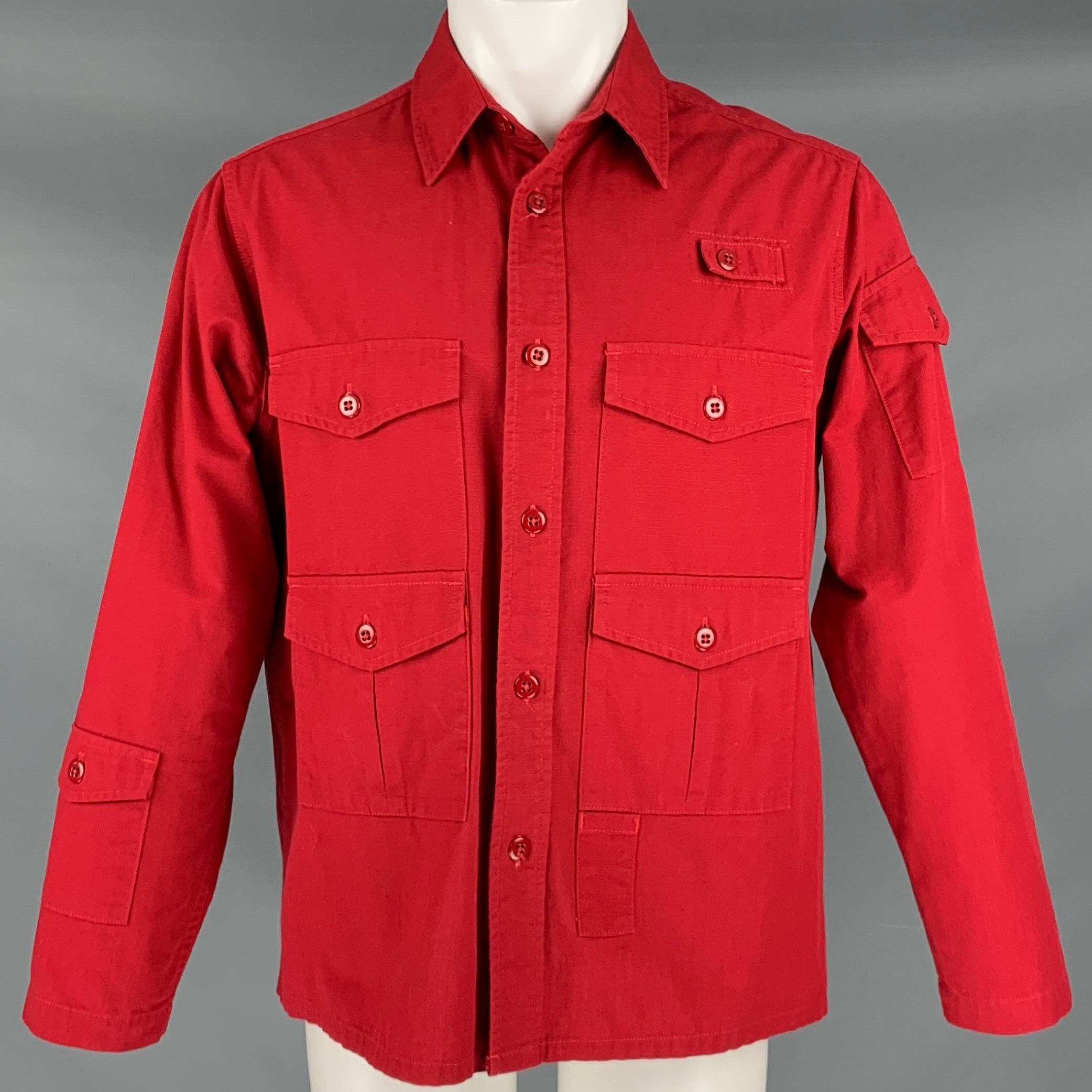 image of Engineered Garments Red Cotton Shirt Jacket, Men's (Size Medium)