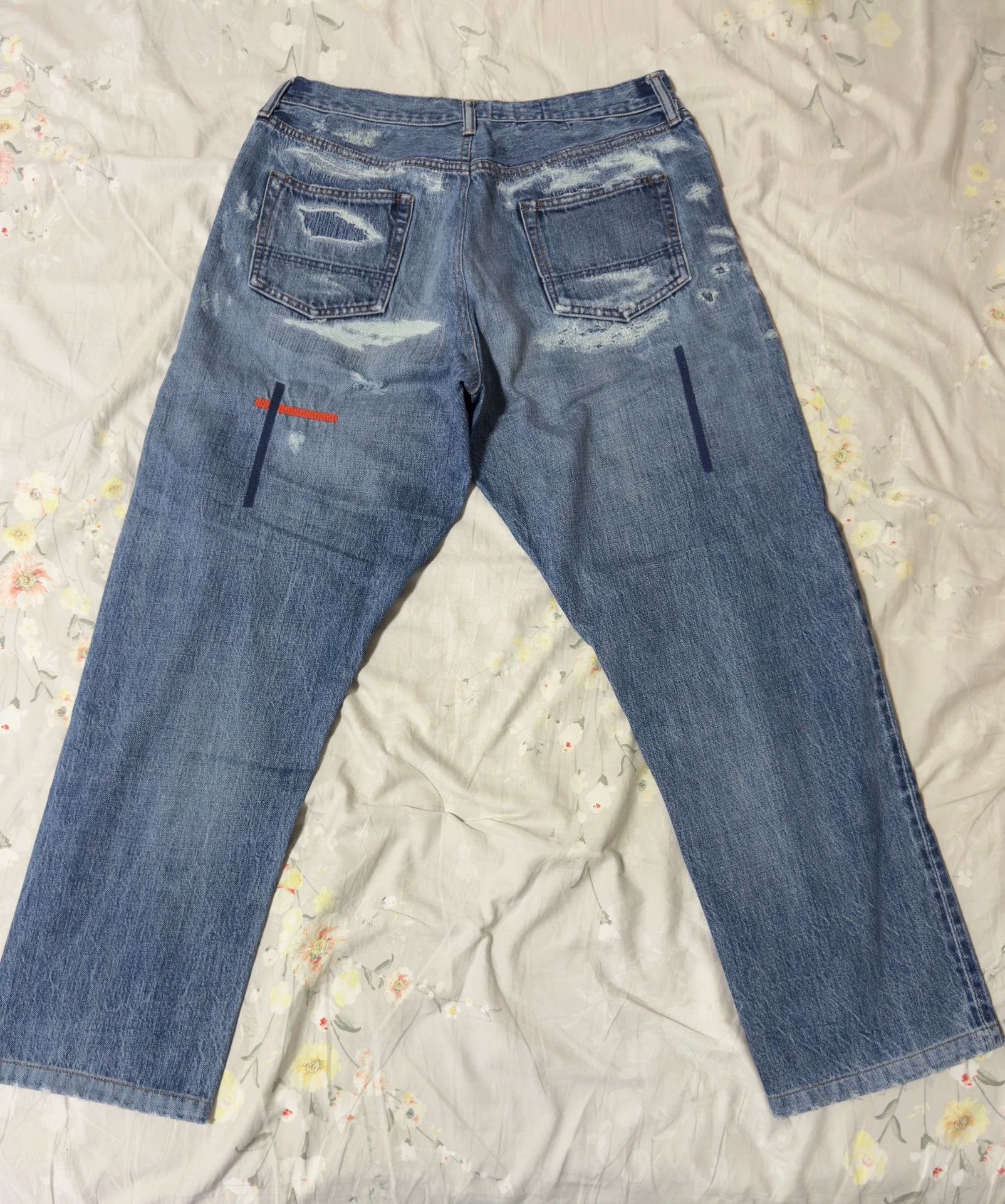 FDMTL fdmtl 23AW OG Red Embroidered Distress Blue Denim L Size US 34 / EU 50 - 2 Thumbnail