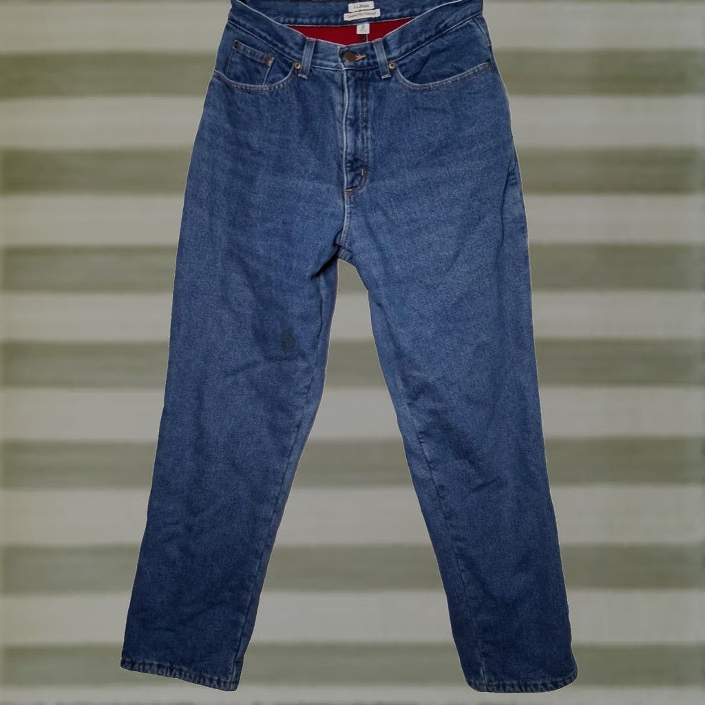 Vintage LL Bean Jeans Women 10 Reg Blue Denim Work Pants 5-Pocket Lined Fleece Winter READ Size 32" / US 10 / IT 46 - 1 Thumbnail