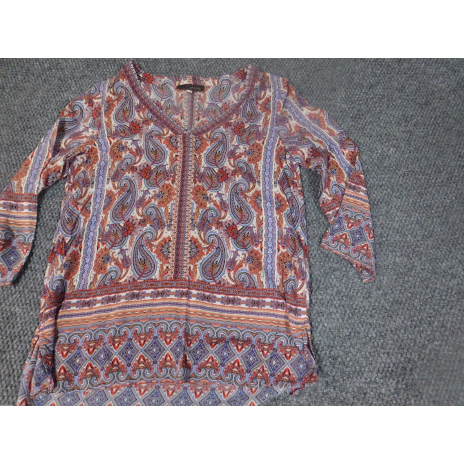Vintage Crosby Womens Blouse S Red Floral Crew Neck Pullover Stretch Rayon Long Sleeve Regular Fit Button Casual Size S / US 4 / IT 40 - 5 Thumbnail