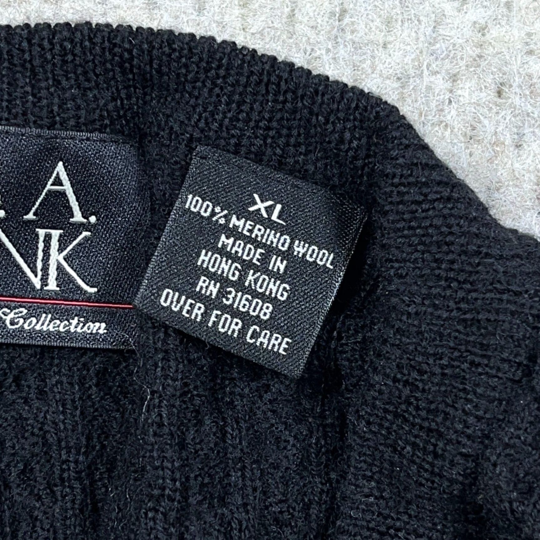 Jos. A. Bank Jos A Bank Sweater Men XL Black Merino Wool Cable Knit Crewneck Grandpa Solid Size US XL / EU 56 / 4 - 4 Thumbnail