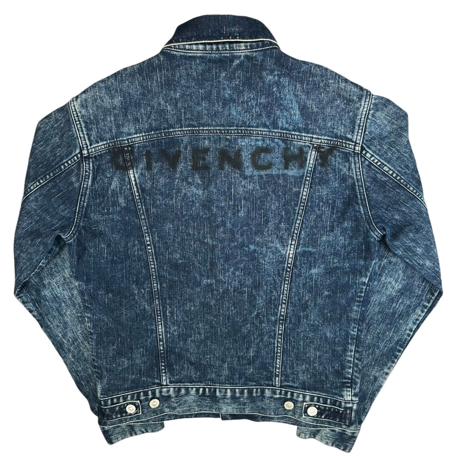 Givenchy Givenchy Size M Denim Jacket Acid Wash Deep Blue Logo Spray Size US S / EU 44-46 / 1 - 1 Thumbnail
