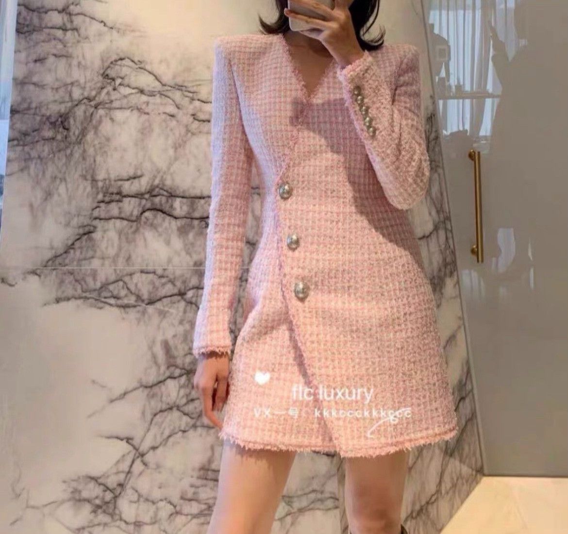 Balmain Balmain Pink Tweed Blazer Dress Size S / US 4 / IT 40 - 1 Thumbnail