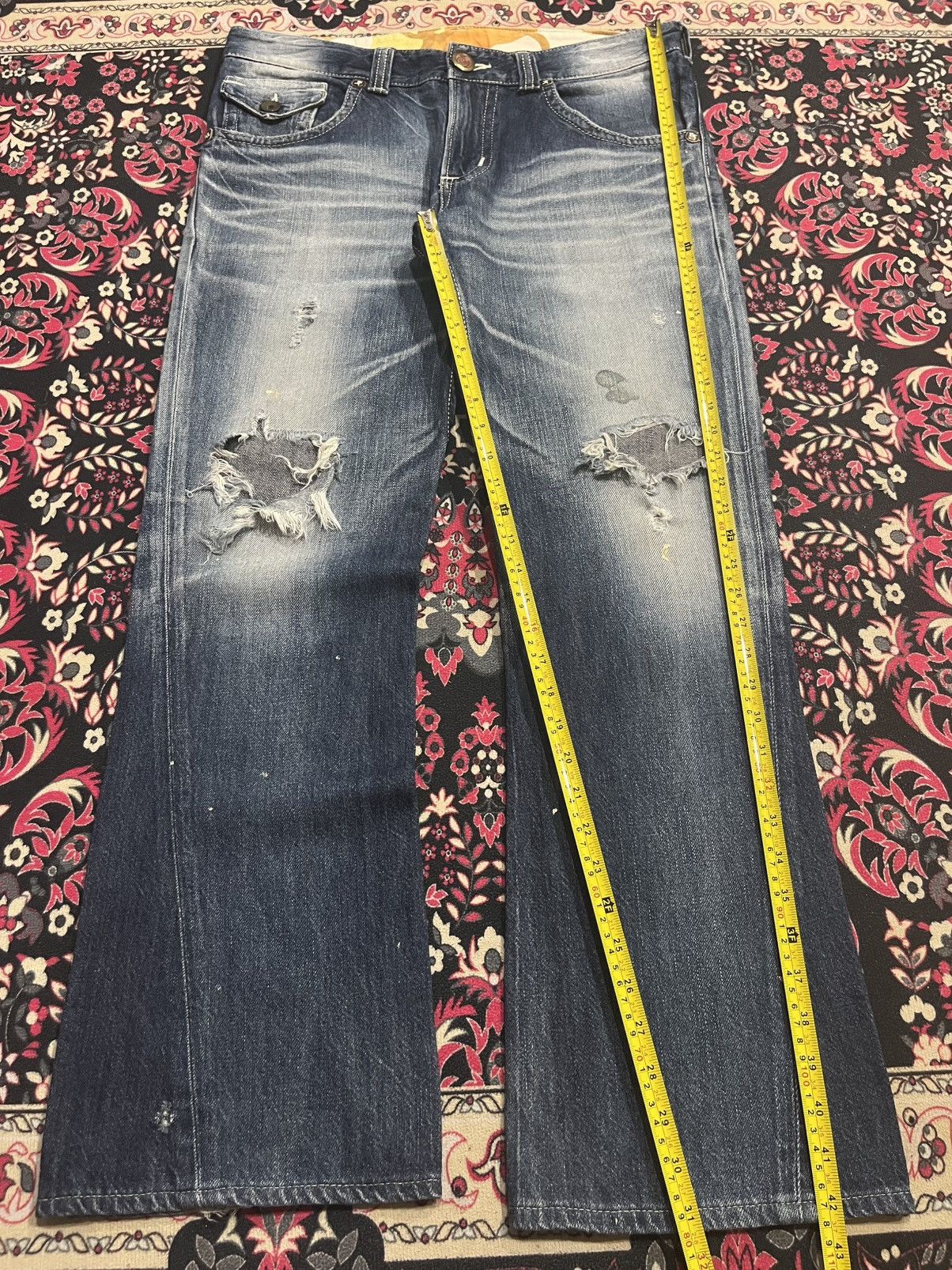 Tornado Mart ⚡️Flare⚡️Vintage Edwin Blue Trip Blowout Distressed Blue Jeans Size US 34 / EU 50 - 12 Thumbnail