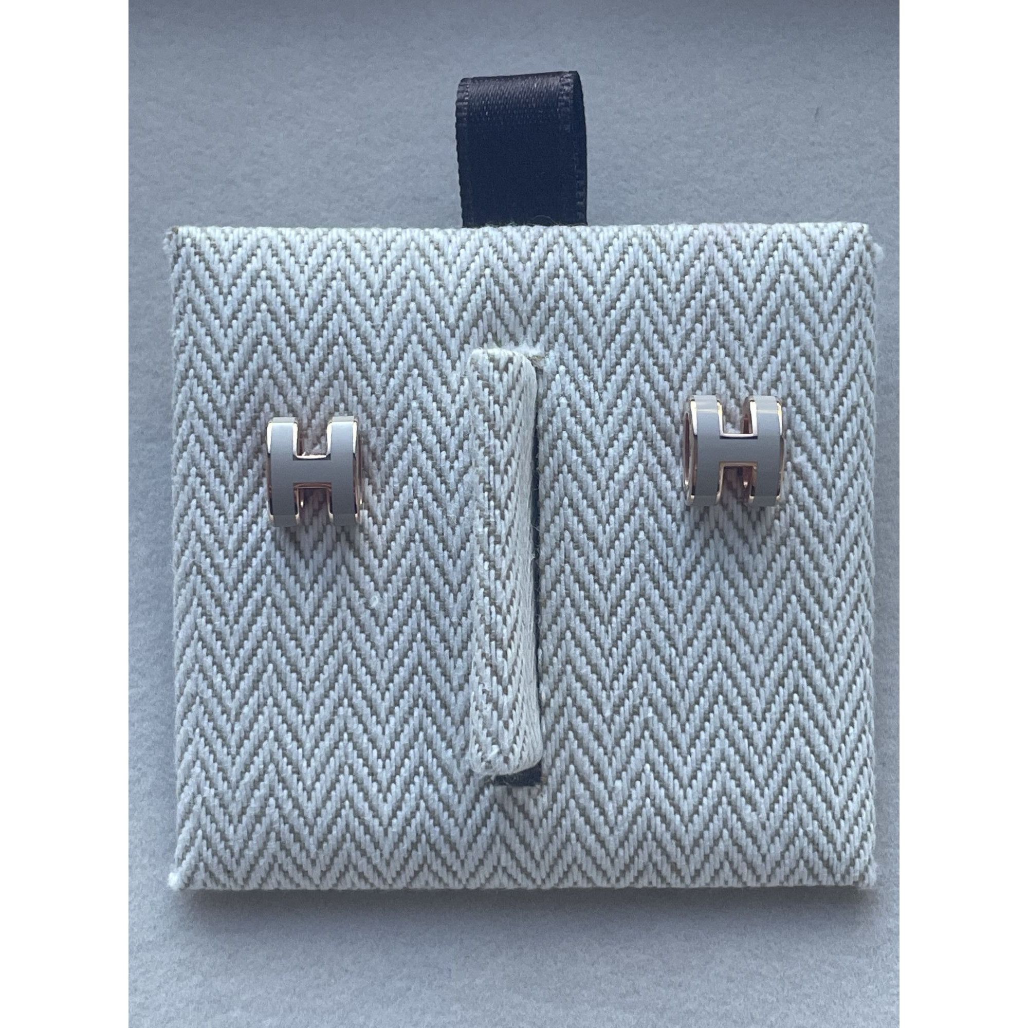 Hermes Hermès "H" Rose Gold & White Enamel Stud Earrings In Box Size ONE SIZE - 4 Thumbnail