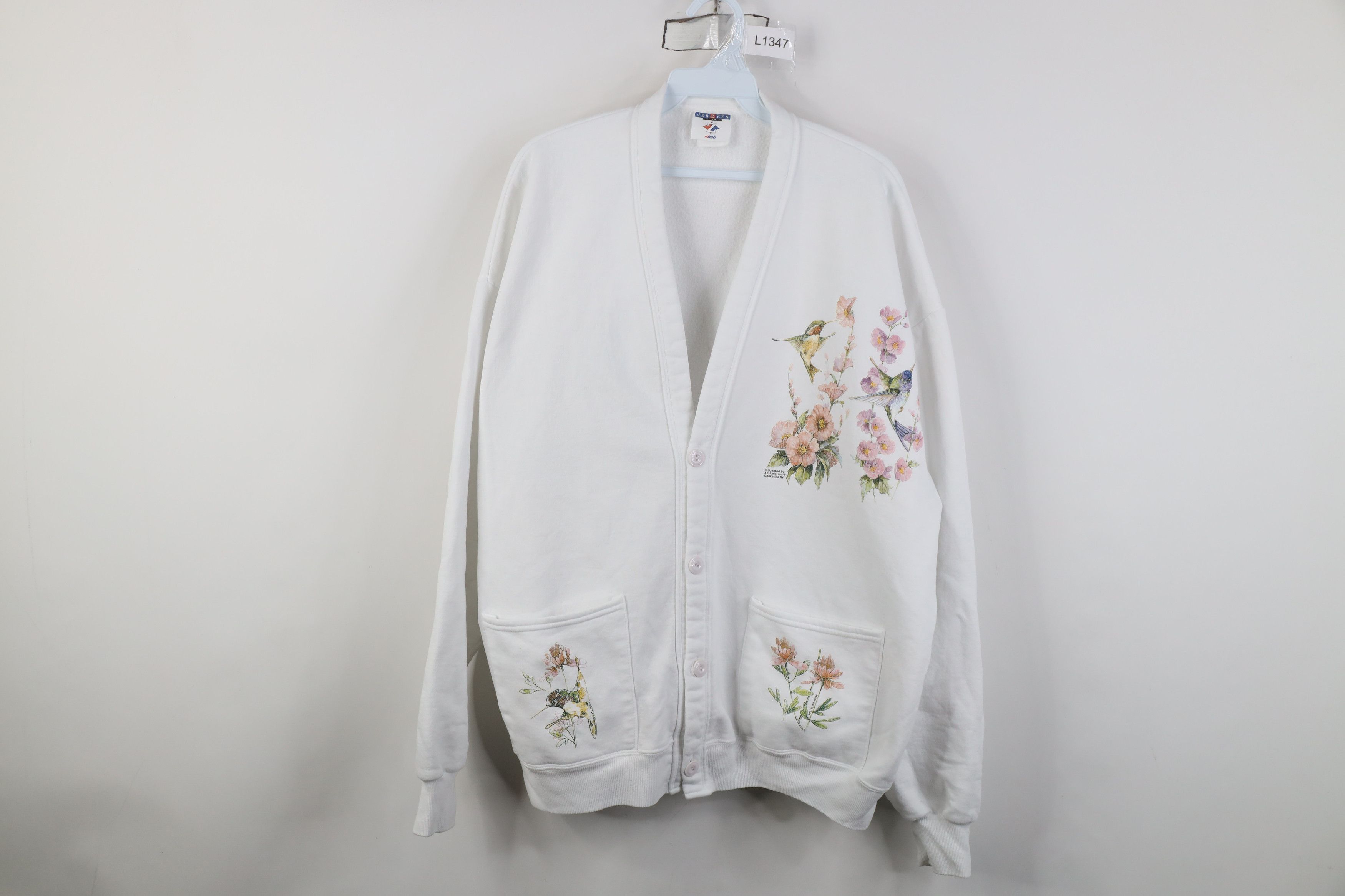 Vintage Vintage 90s Streetwear Hummingbird Cardigan Sweatshirt White Size XXL / US 16-18 / IT 52-54 - 1 Thumbnail
