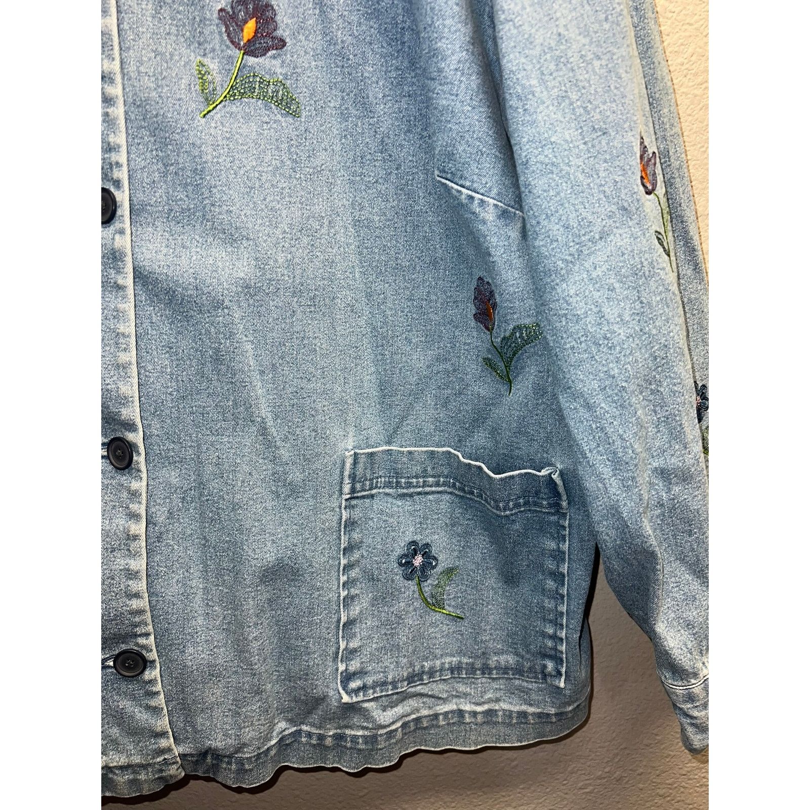 Vintage Vintage Denim Floral Jacket Denim & Co Button Up Jacket 1X Size XL / US 12-14 / IT 48-50 - 4 Thumbnail