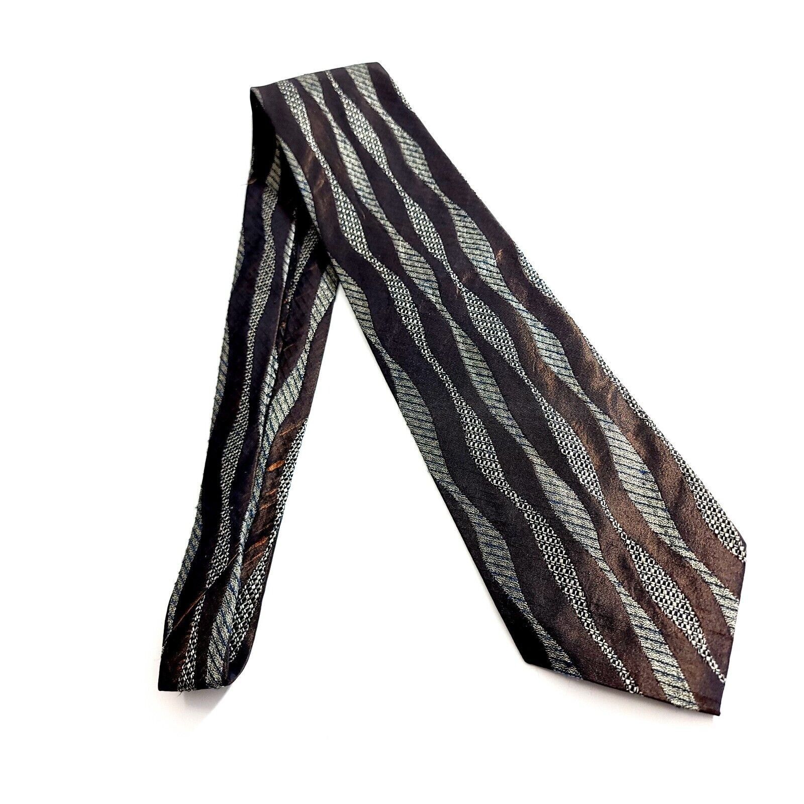Designer Daniel Craig Brown Gray Metallic Woven Abstract Wide Silk Ti Size ONE SIZE - 5 Thumbnail