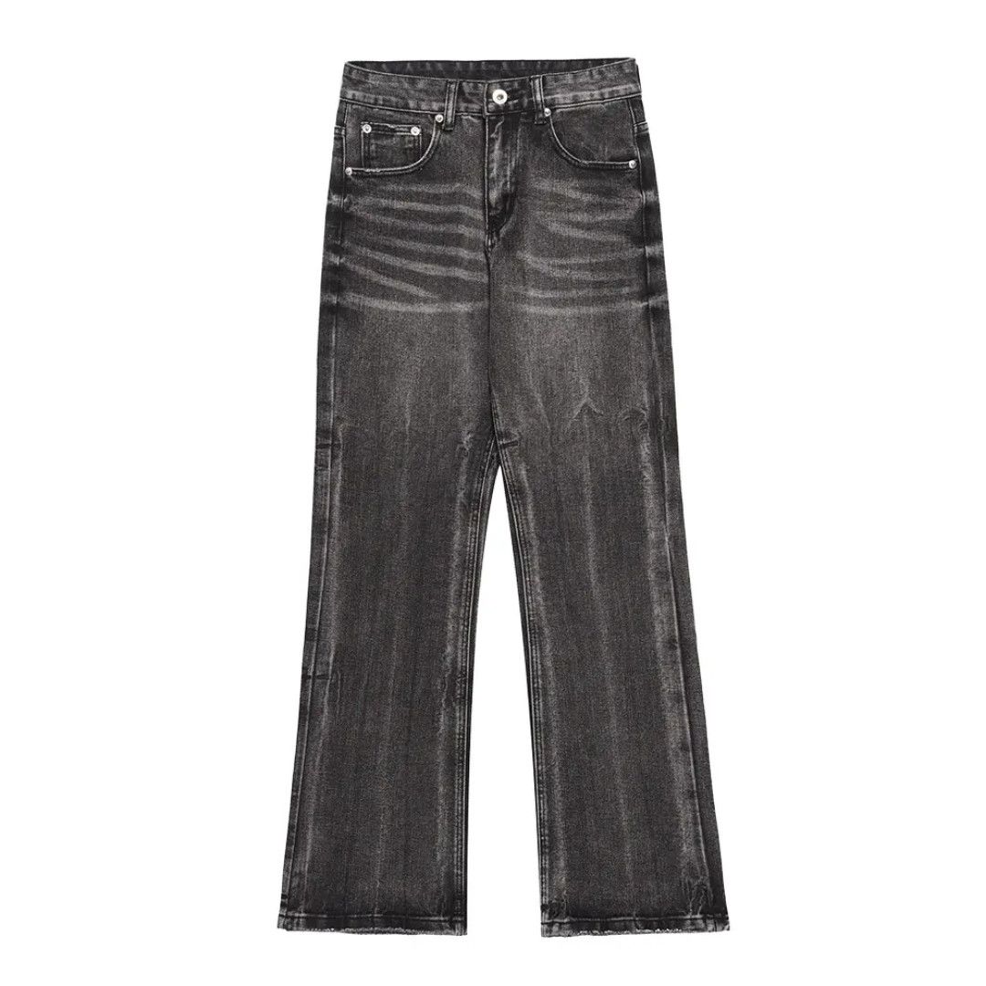 Japanese Brand Black straight flared denim washed Size US 29 - 1 Thumbnail