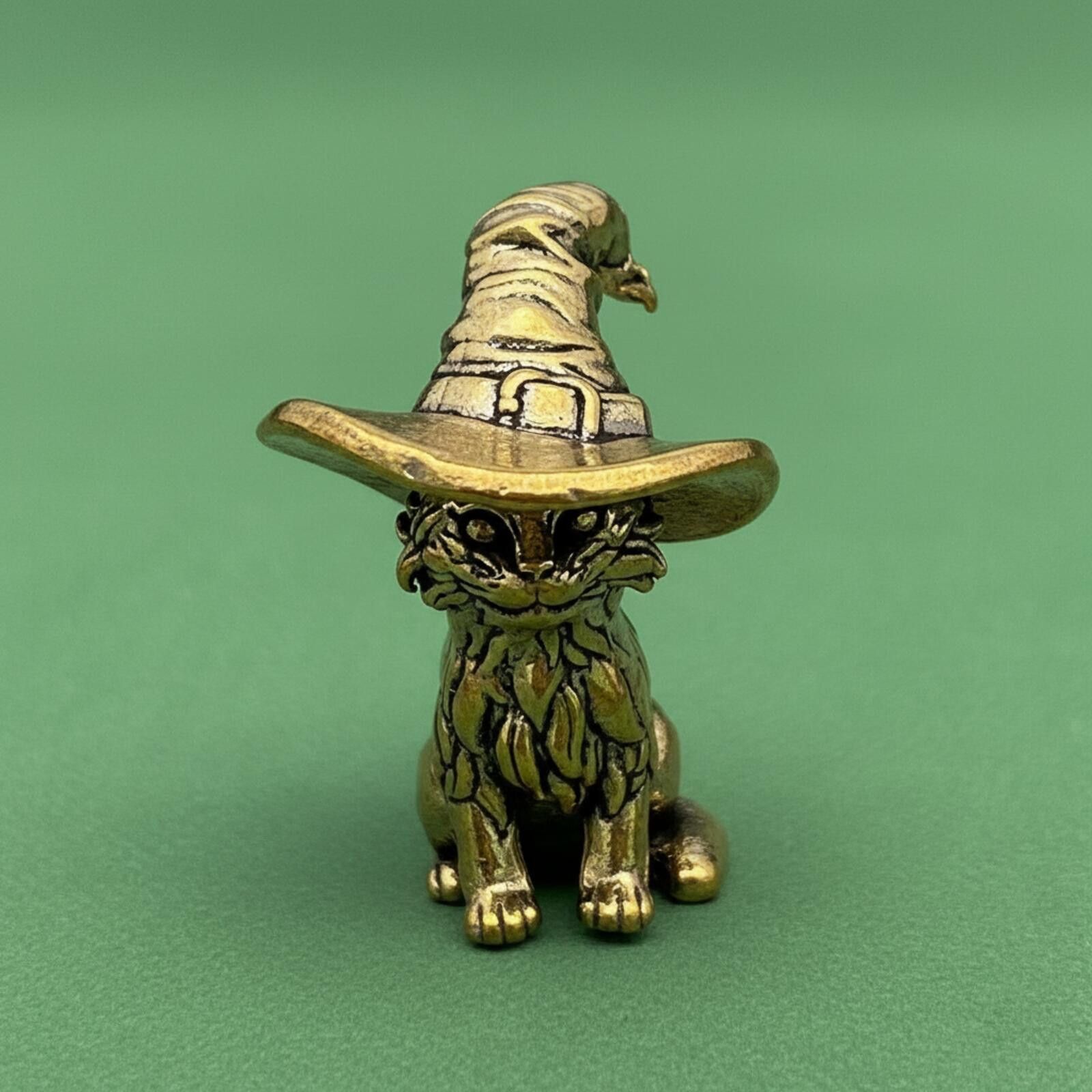 The Unbranded Brand Brass Cat Figurine Miniature with Witch Hat Size ONE SIZE - 1 Thumbnail