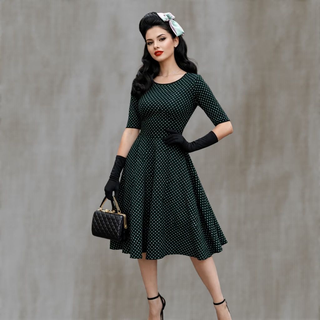 danny midi dress green Vintage And Nicole Womens 4 Polka Dot Fit & Flare Retro Classic Mod Pin Up goddess