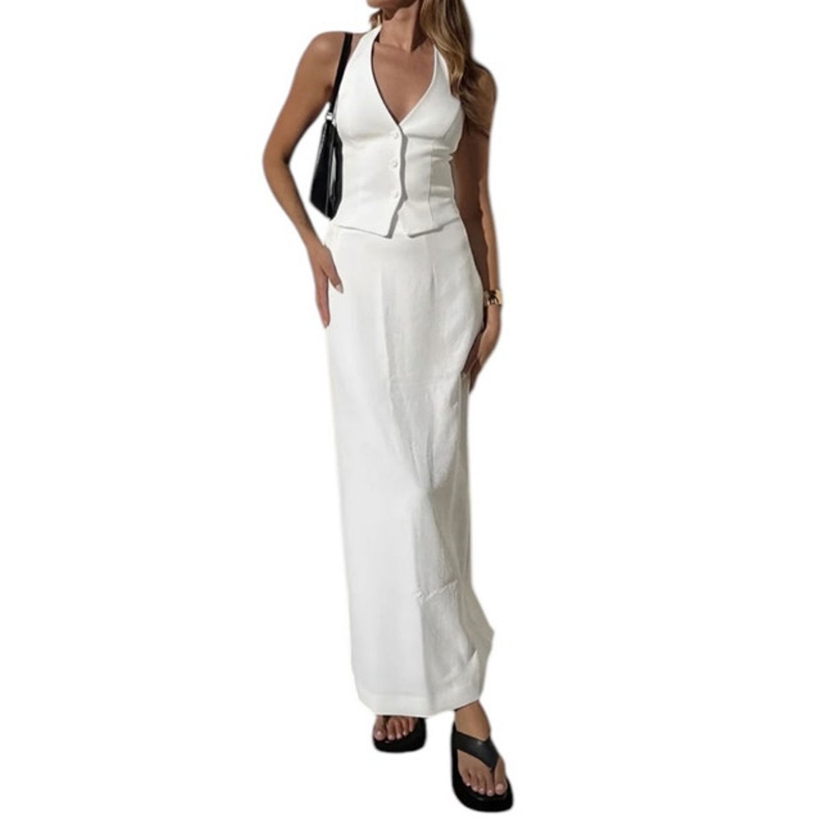 Other Commense V-Neck Backless Tie Up Halter Split Maxi Skirt Set Size 27" / US 4 / IT 40 - 2 Thumbnail