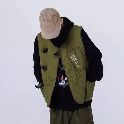 Japanese Brand Hazaki x Aida Army green utility buckle quilted vest jacket Size US XL / EU 56 / 4 - 2 Thumbnail