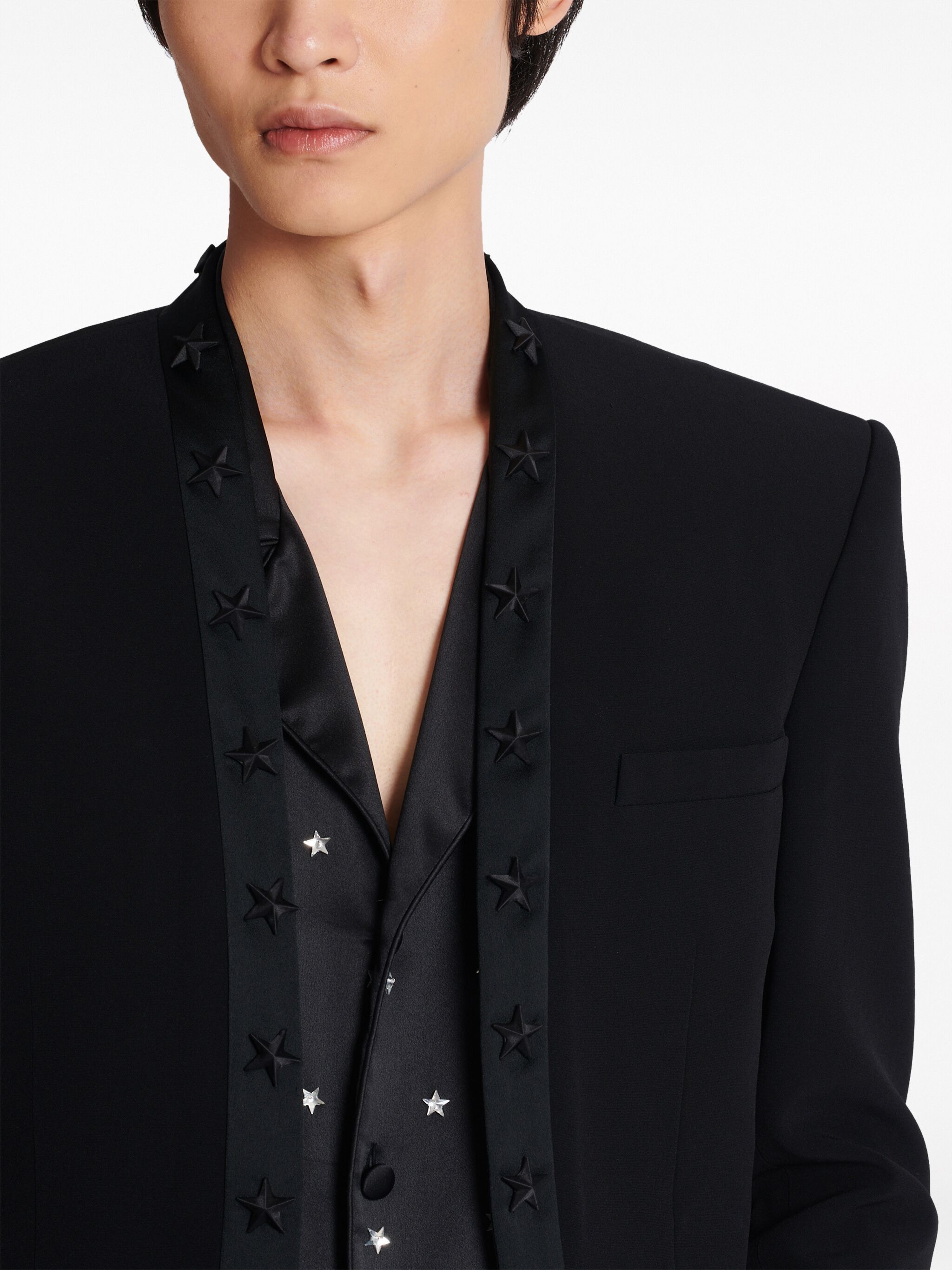 Balmain o1s1wg110125 Spencer Star-Embroidered Jacket in Black Size US L / EU 52-54 / 3 - 6 Thumbnail