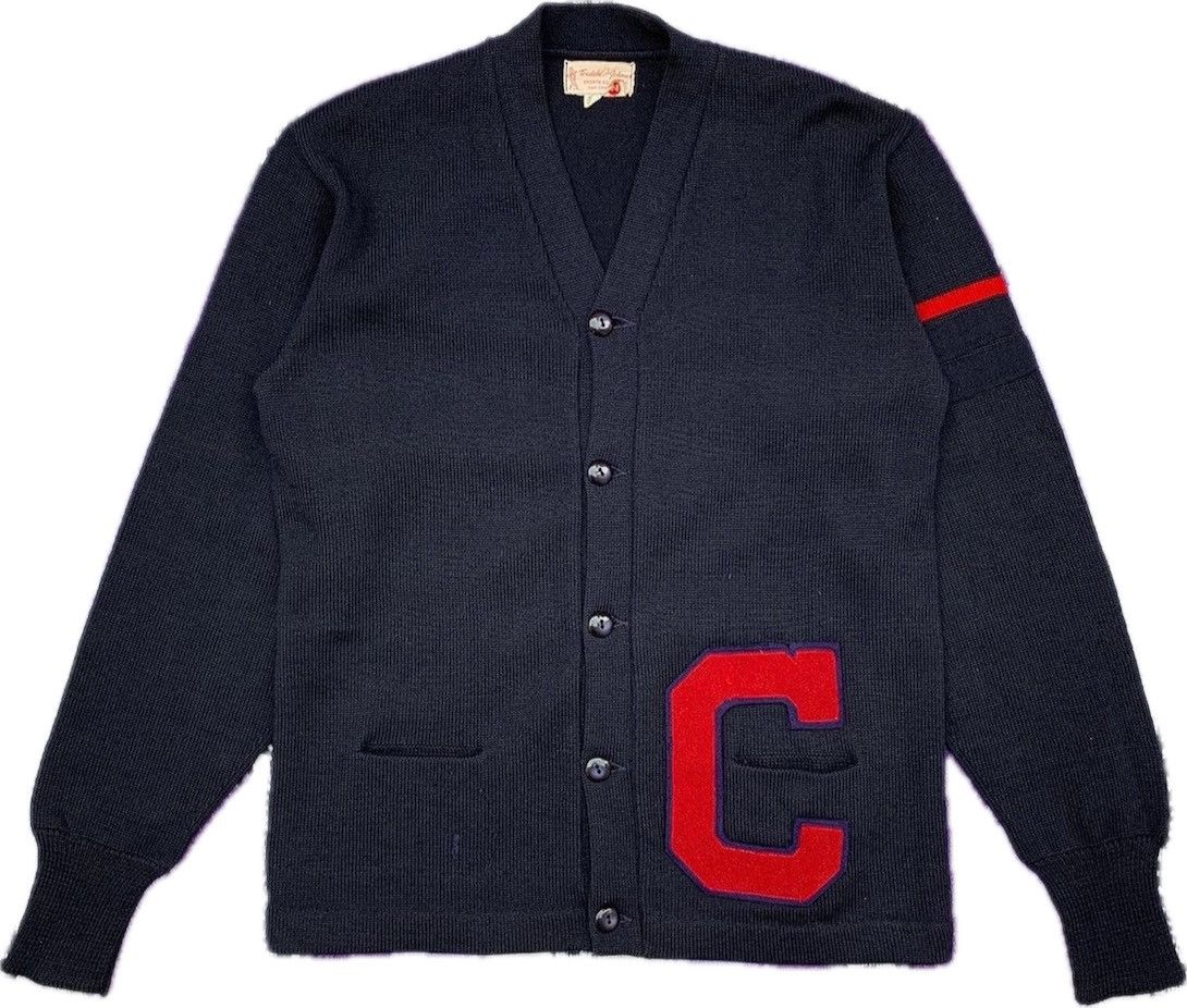 image of Collegiate x Filson Vintage 1950S Letterman University Cardigan in Dark Navy, Men's (Size Small)