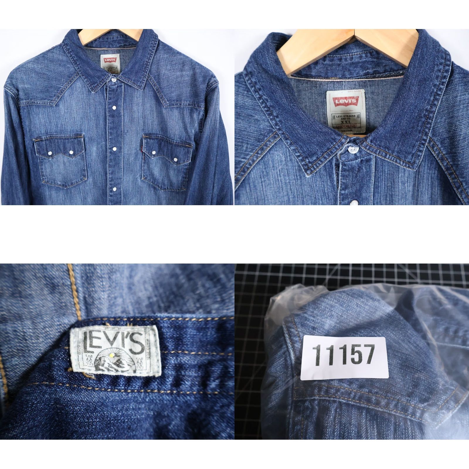 Levi's Levi's Denim Shirt Men's XL Blue Pearl Snap Sawtooth Western Pocket 2XL Button-Up Long Sleeve Collared Casual Workwear Grunge 90s Vintage: No Size US XL / EU 56 / 4 - 9 Thumbnail