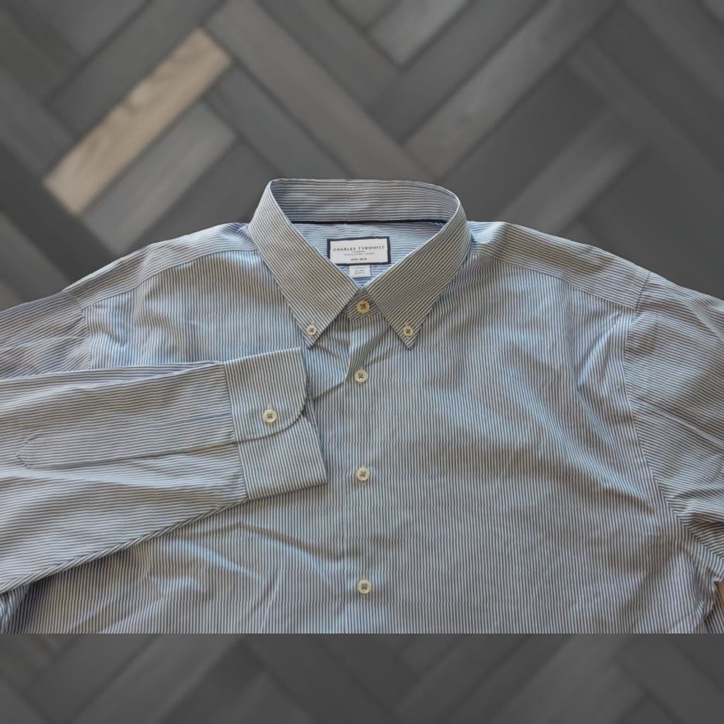 Charles Tyrwhitt Charles Tyrwhitt Dress Shirt Striped Blue 18-38 Mens Long Sleeve Adult 18 Regular Size Shirt Size 48R - 1 Thumbnail