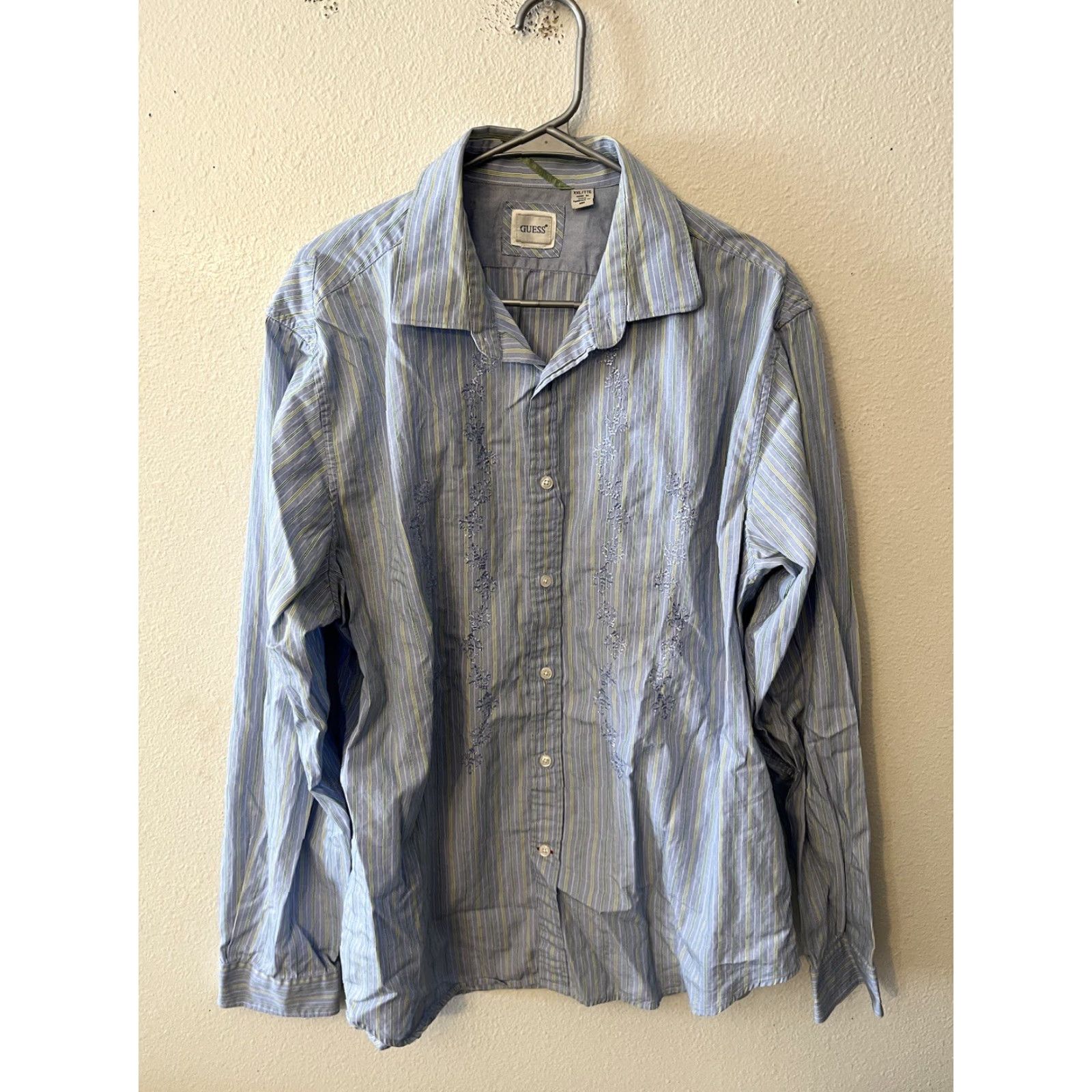 Guess GUESS Button-Up Shirt Blue Green Striped Multicolor Pockets XXL Men’s Casual Slim Cotton Blend Knit Button-Down Shirt Size US XXL / EU 58 / 5 - 2 Thumbnail