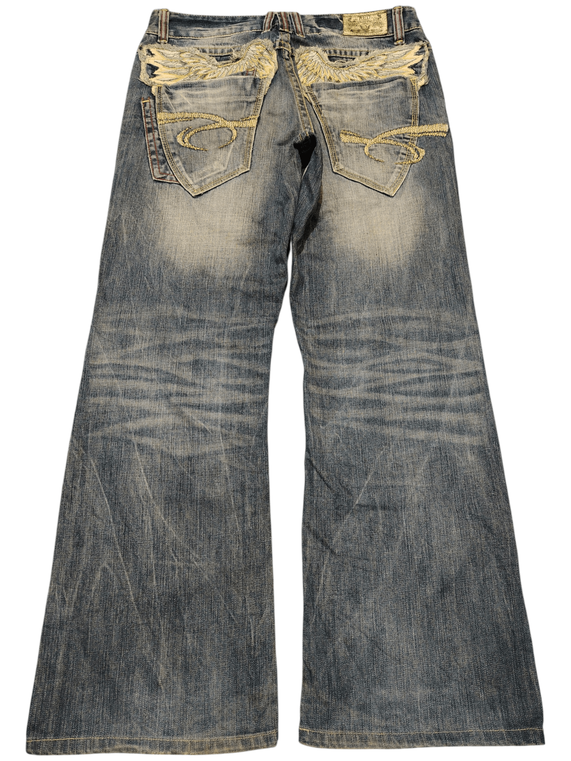 Japanese Red Pepper Flared Jeans Distressed Denim