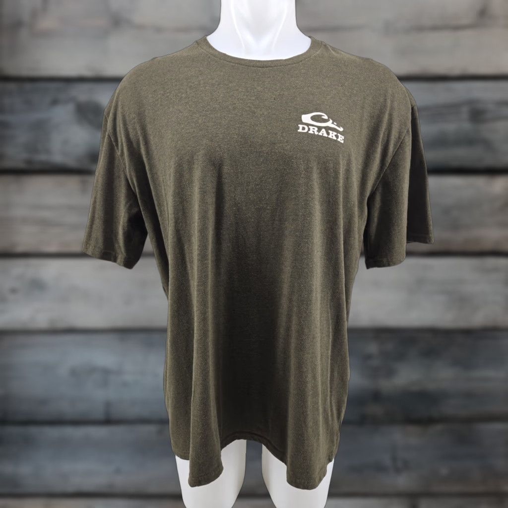 Vintage Drake Waterfowl Men's Short Sleeve T-Shirt 2XL Green Gun Flag Shirt Mens Regular Size 2XL Green Outdoors Logo Size US XXL / EU 58 / 5 - 1 Thumbnail