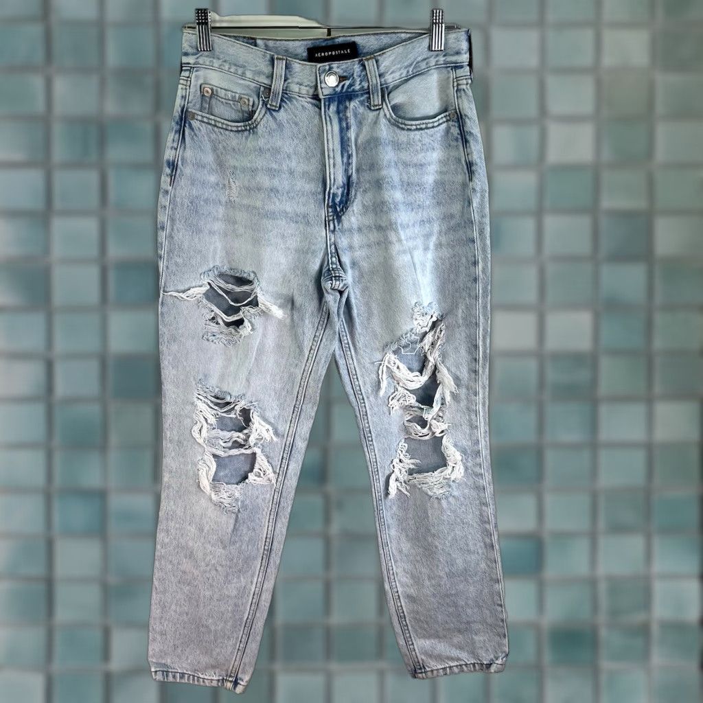 Vintage Aéropostale Mom Distressed Straight Denim Jeans 30 28 Regular 2 Blue Denim Size 26" / US 2 / IT 38 - 1 Thumbnail