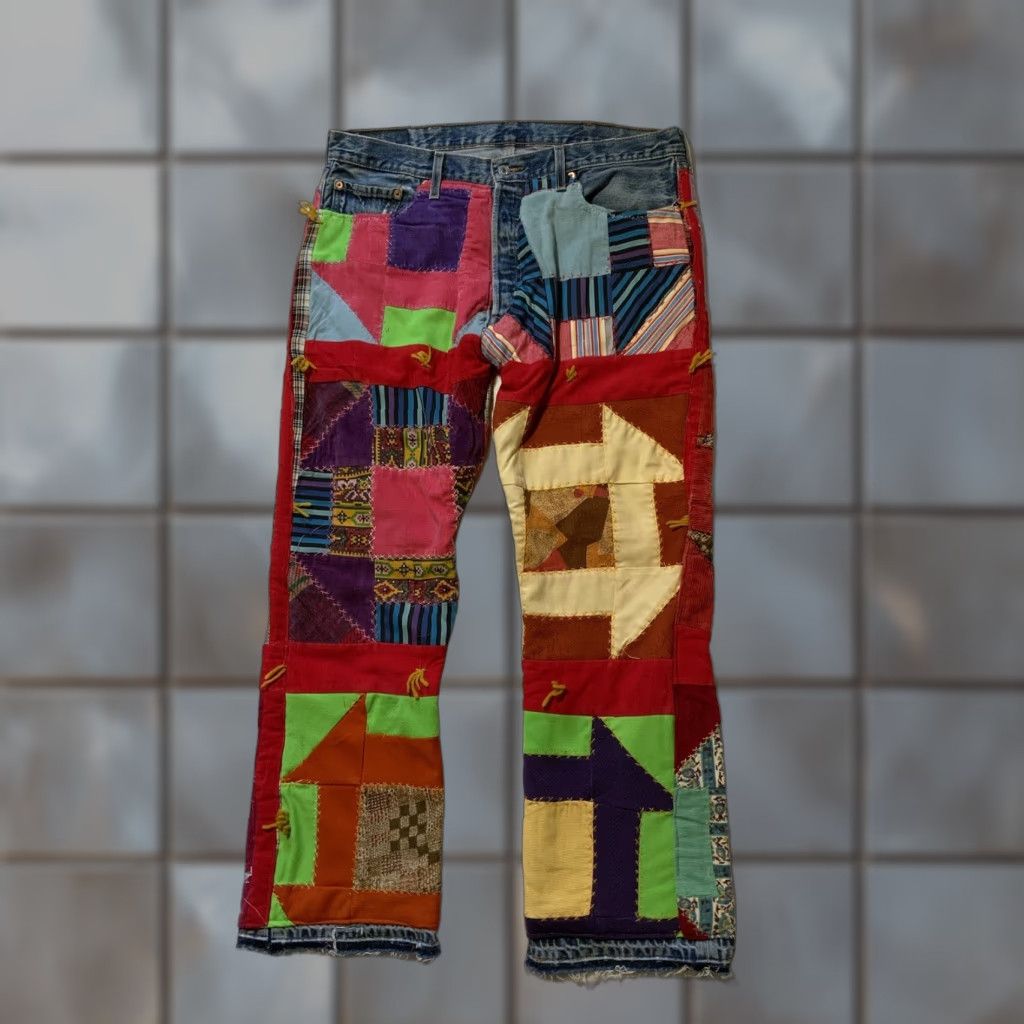 VINTAGE Levi's Jeans Reworked 60s 70s Patchwork Quilted Corduroy Denim 1/1 Jeans