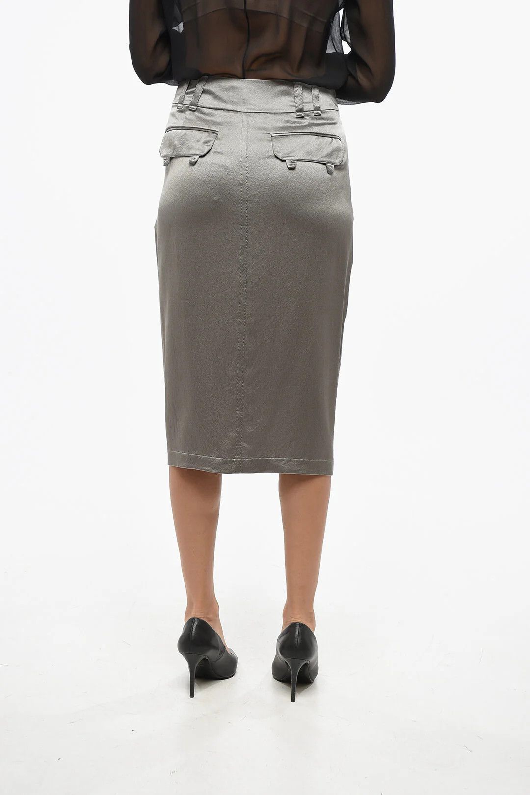 Saint Laurent Paris og1mm0326 Silk Midi Skirt in Grey Size 32" / US 10 / IT 46 - 4 Thumbnail