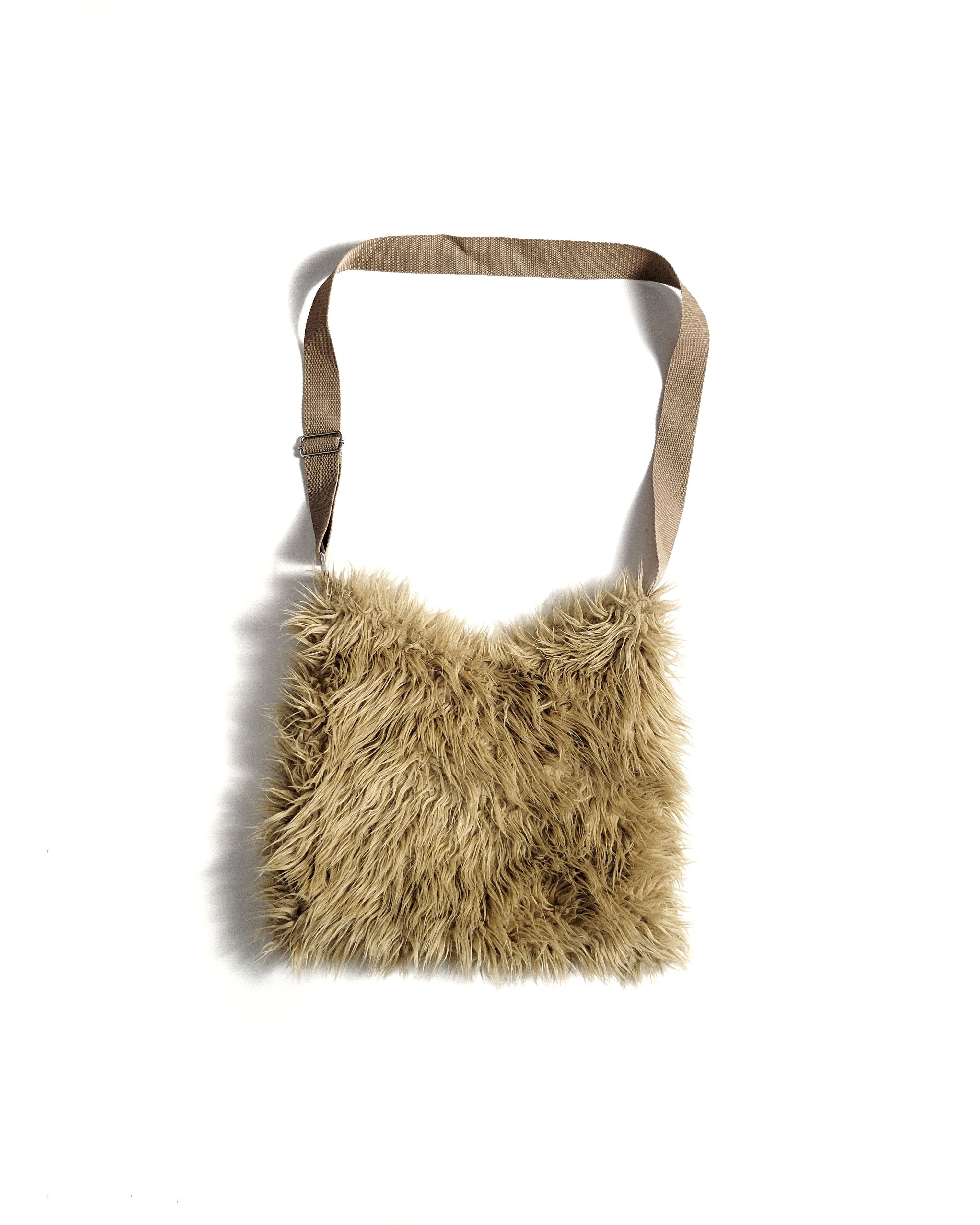 Archival Clothing x Avant Garde Vintage Faux Fur Fluffy Designer Crossbody Bag Y2K Shaggy in Beige, Women's