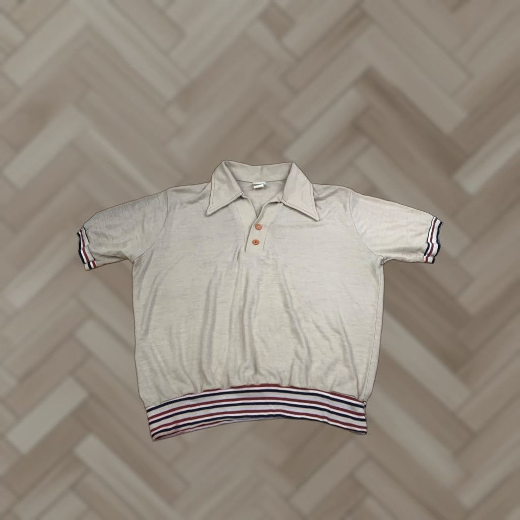 Vintage VINTAGE Stuart Mann Polo Shirt Mens L Beige Short Sleeve Collared Pullover 12260 Size US L / EU 52-54 / 3 - 1 Thumbnail