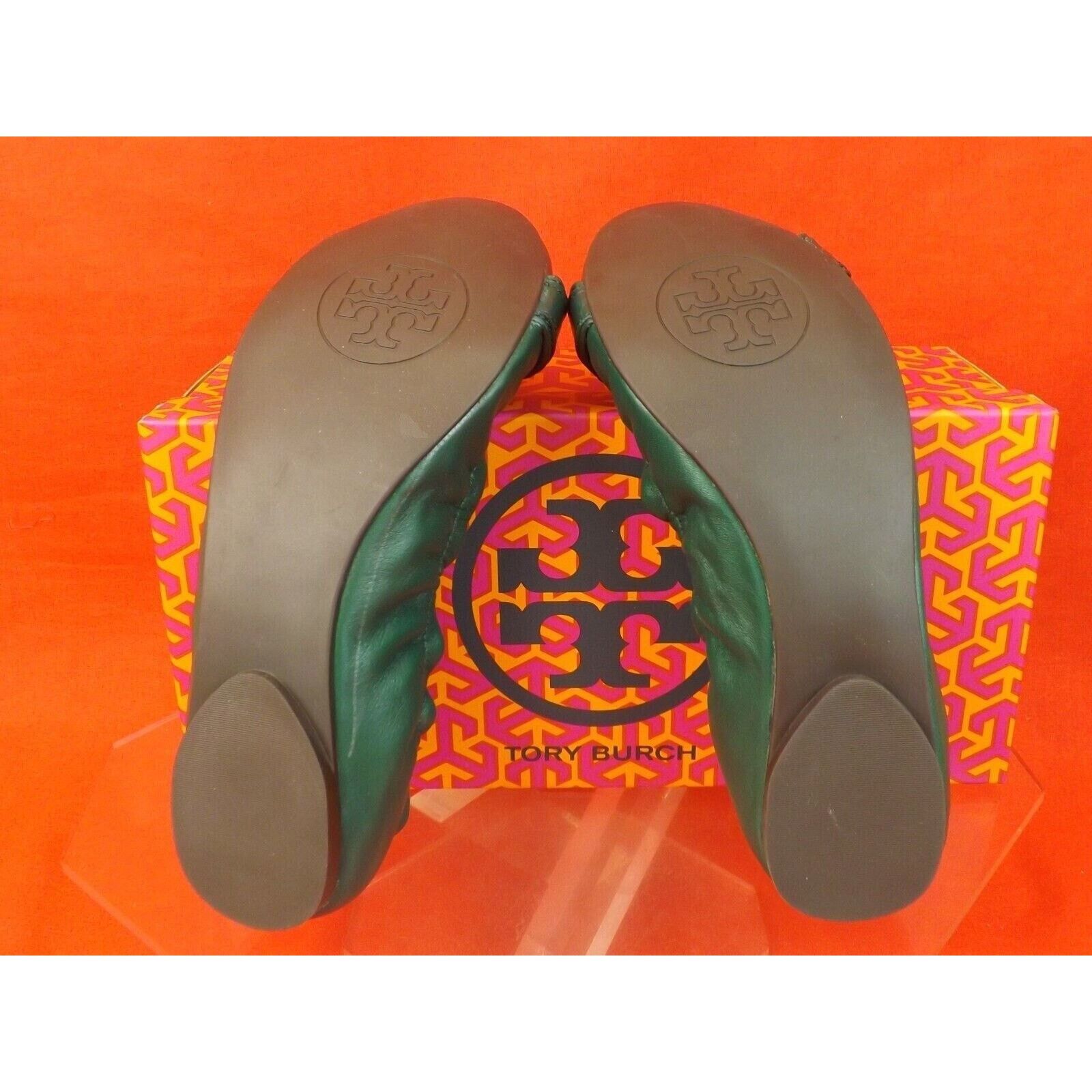Tory Burch TORY BURCH AMBROSE DARK GREEN LEATHER GOLD REVA FLATS 7 Size US 7 / IT 37 - 12 Thumbnail