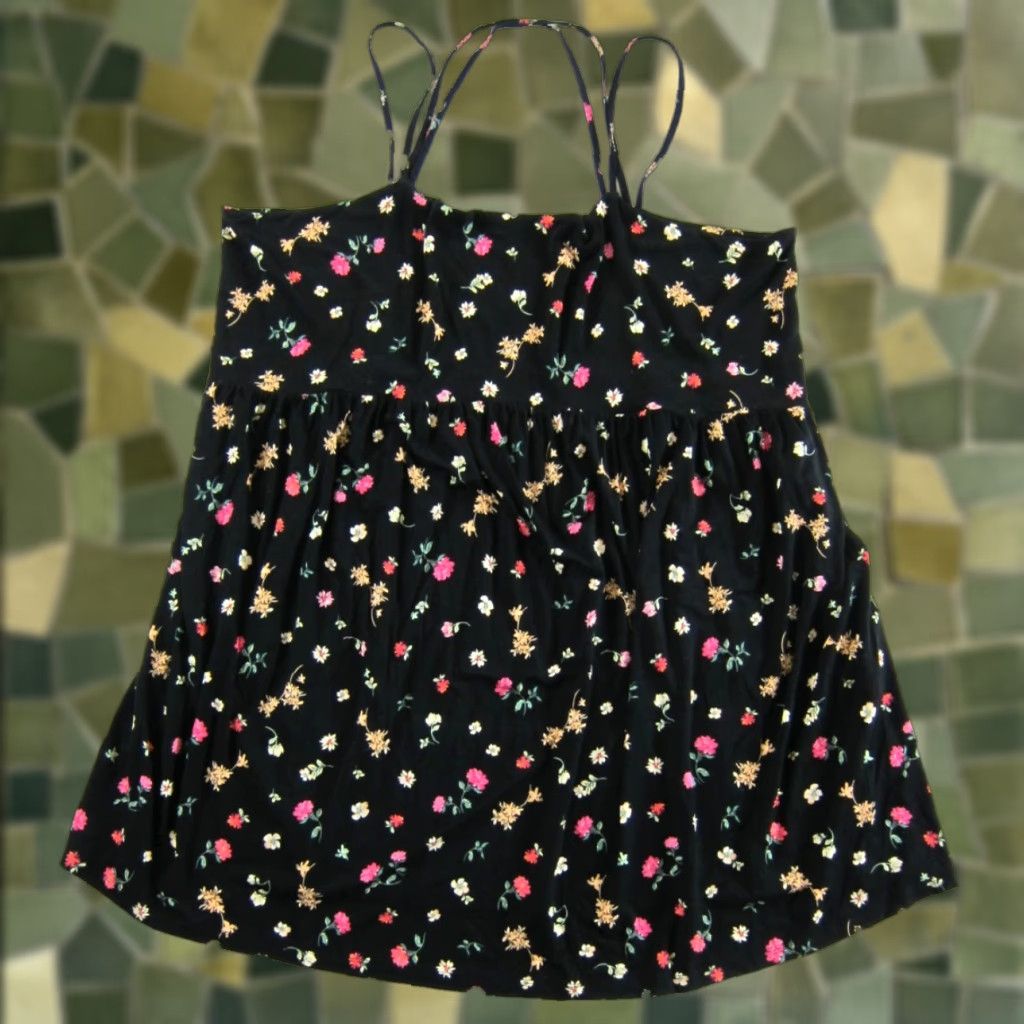 Old Navy Old Navy Floral Sundress Short Tank Sun Dress 3X Pocket Black Green Pink Rayon Stretch Ladies Size 40" / US 18 - 1 Thumbnail