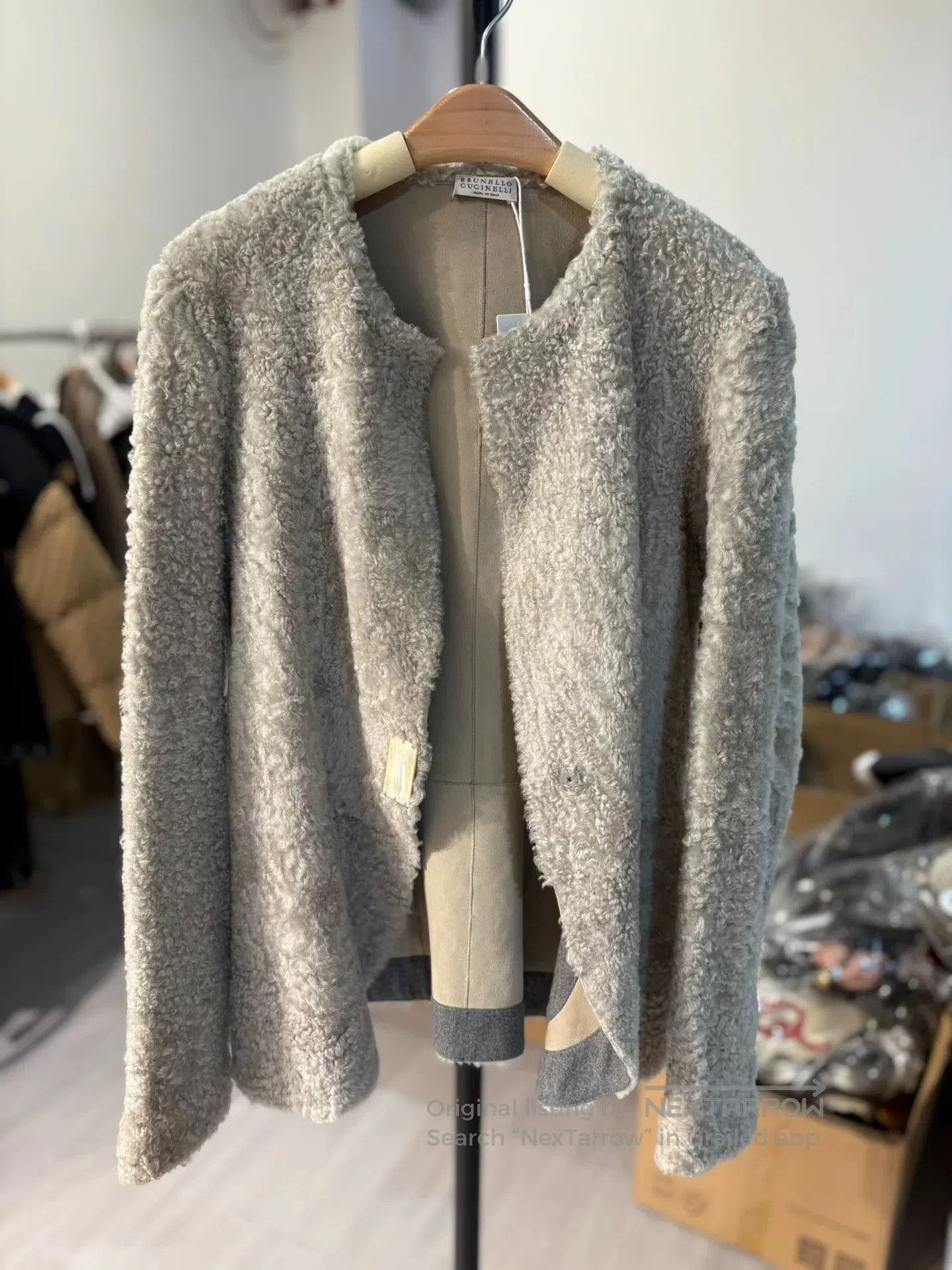 Brunello Cucinelli Grayish Green Sheepskin Coat. Size US XL / EU 56 / 4 - 1 Thumbnail